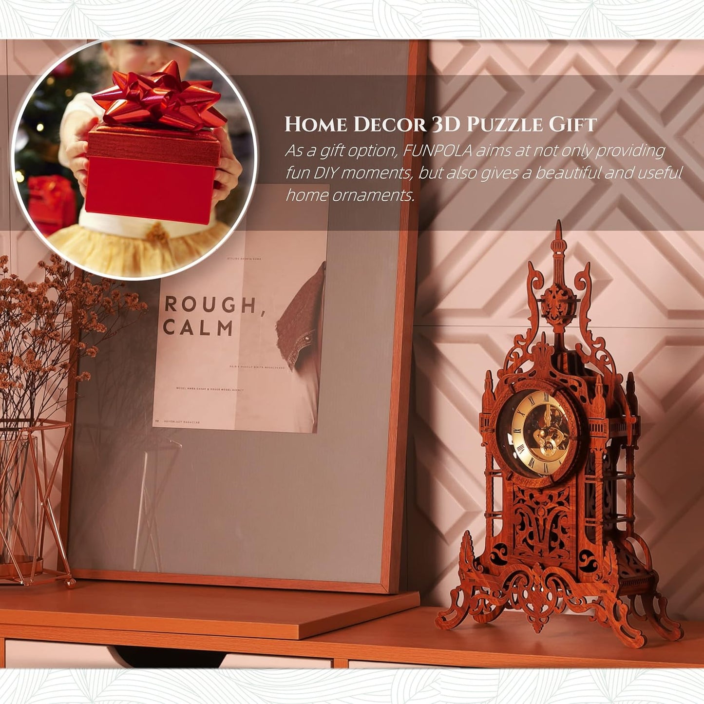 LED 3D Wood Puzzle Clock Tower, 3D Building Model, DIY 3D Clock Kit (LED-WTC02)