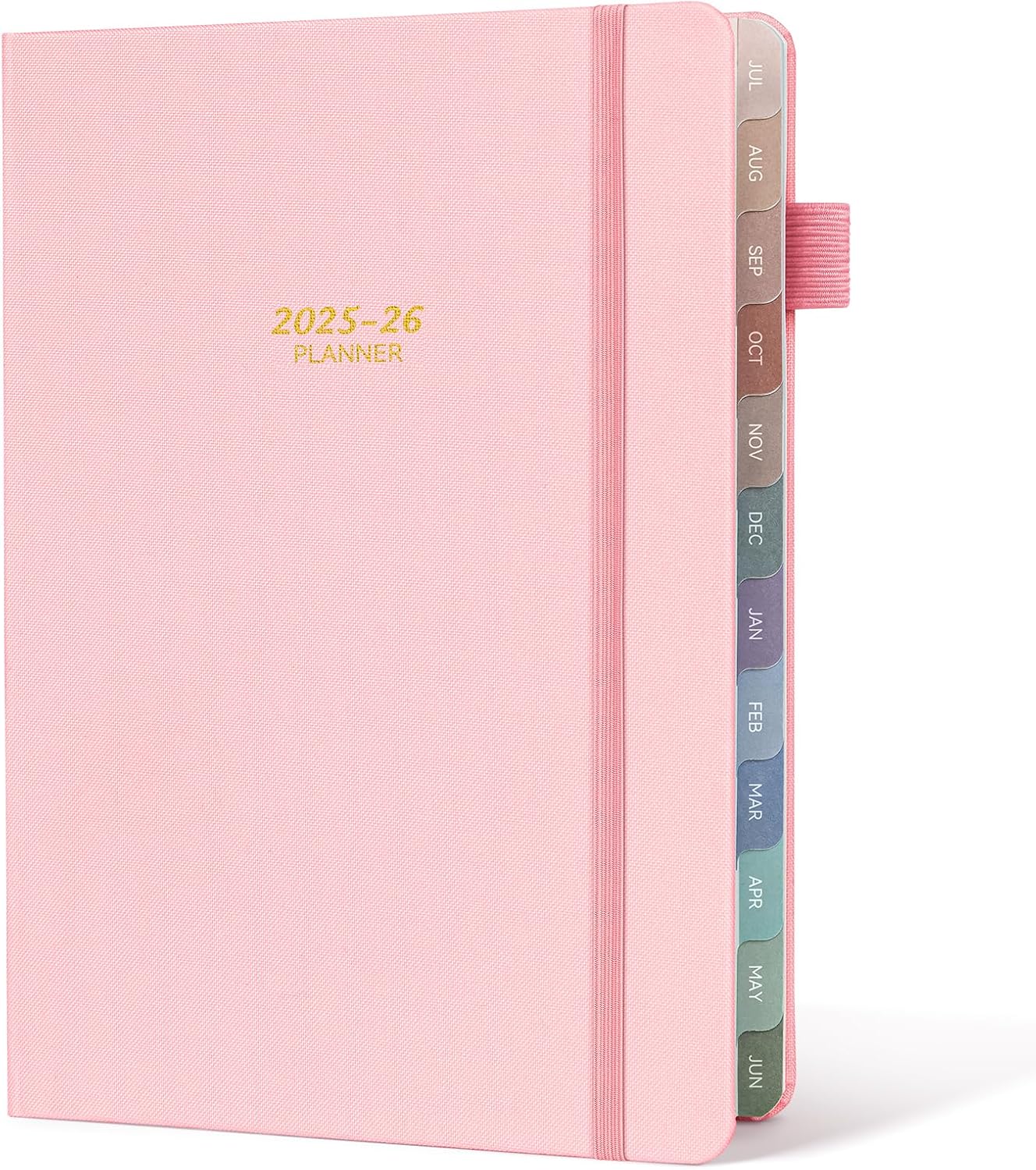 Getink 2025-2026 Linen cover Planner Weekly & Monthly Daily Agenda Book,2025-2026 To Do List Notebook with Colorful Monthly Tabs, Inner Pocket, Elastic Closure (Pink,5.5 * 8.5)