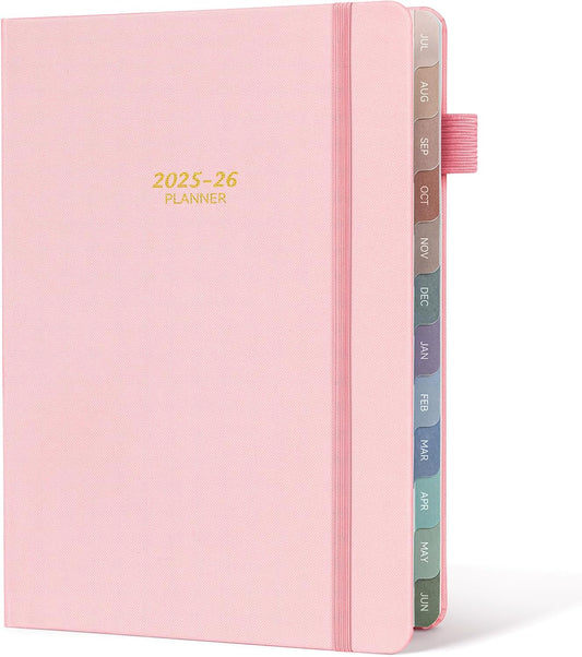 Getink 2025-2026 Linen cover Planner Weekly & Monthly Daily Agenda Book,2025-2026 To Do List Notebook with Colorful Monthly Tabs, Inner Pocket, Elastic Closure (Pink,5.5 * 8.5)