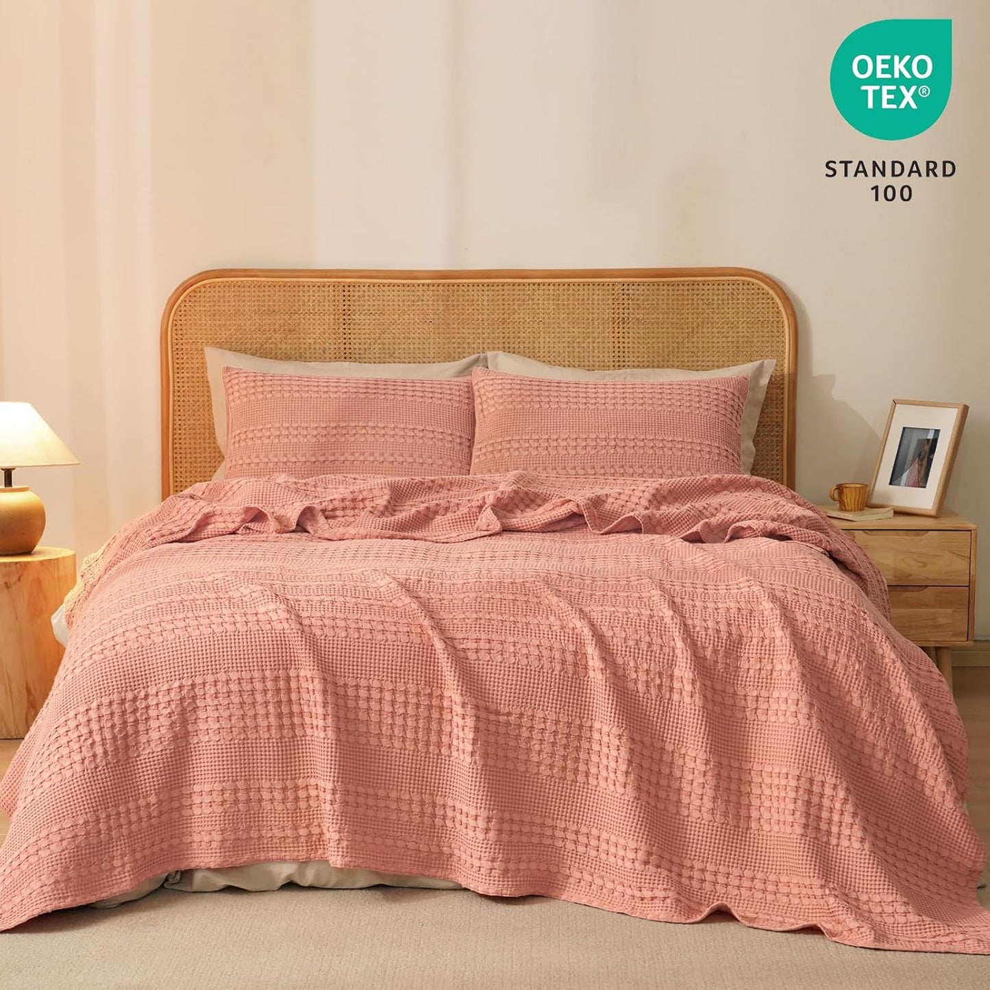 PHF 100% Cotton Waffle Weave Blanket King Size, Soft Lightweight Breathable Cozy Summer Blankets for Bed, Luxury Aesthetic Woven Bedding for Home Decor, 108"x90", Canyon Clay