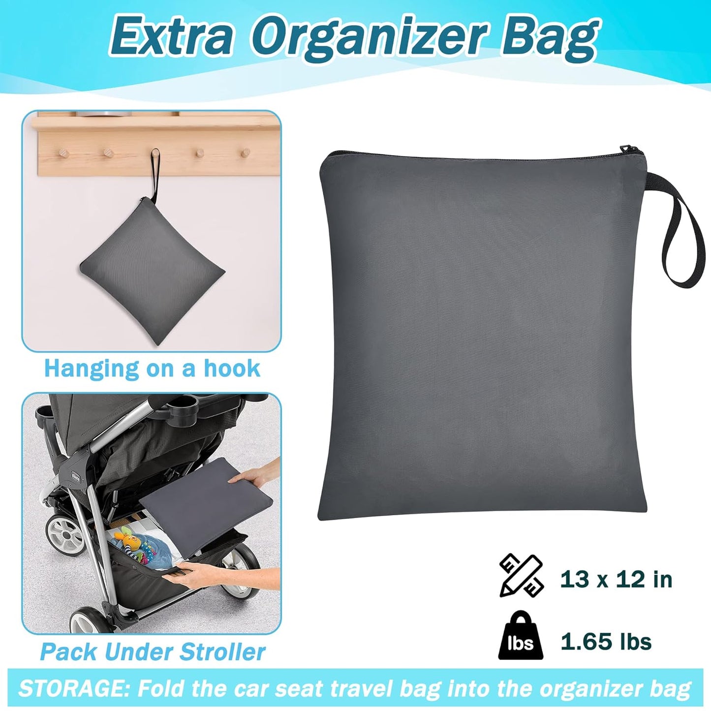 Car Seat Travel Bag Fit All Nuna Pipa Car Seat and Base, Doona Infant Car Seat Stroller, Padded Car Seat Bags for Air Travel, Airplane Carrier Bag with Side Pocket, Protective Feet, Storage Bag