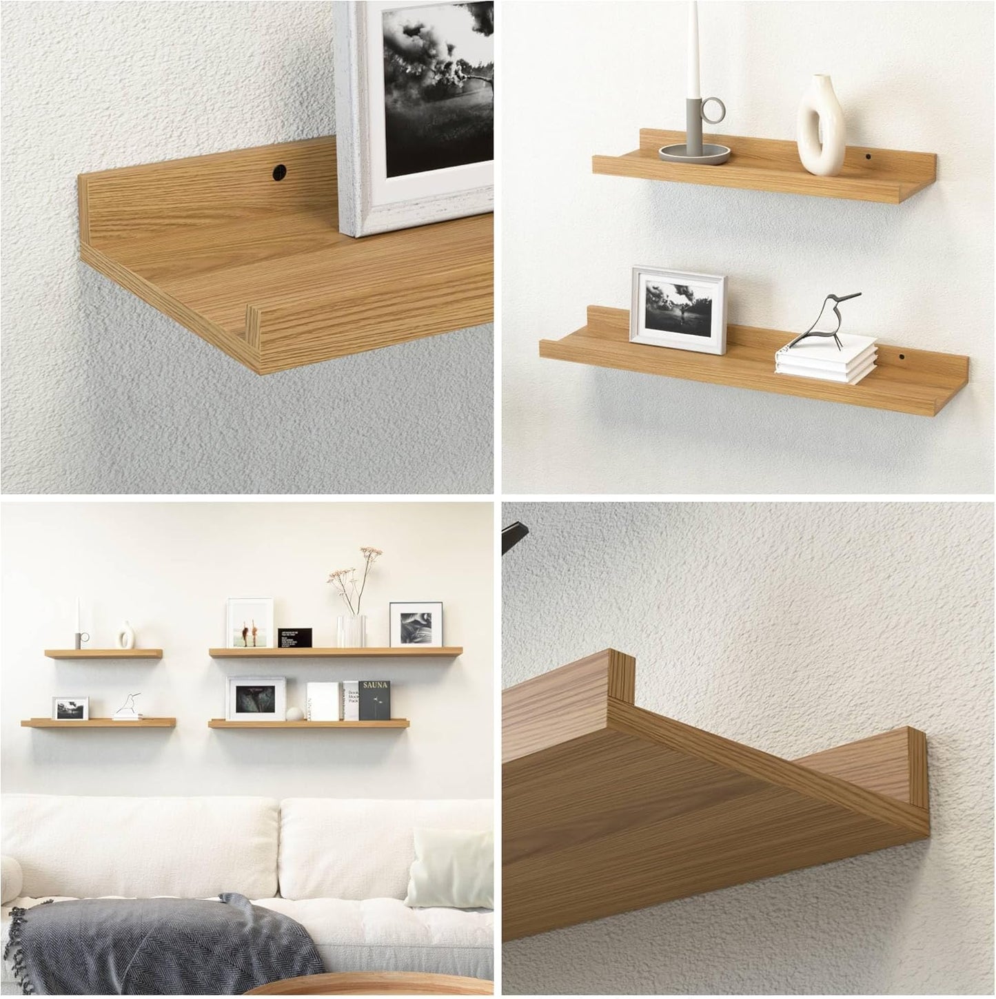 55.1 Inches Long Floating Shelves, 2 Set Rustic Wall Shelf for Bedroom, Nursery Book Shelf with Lip, Picture Ledge Shelf for Living Room, Bathroom, Kitchen - Oak