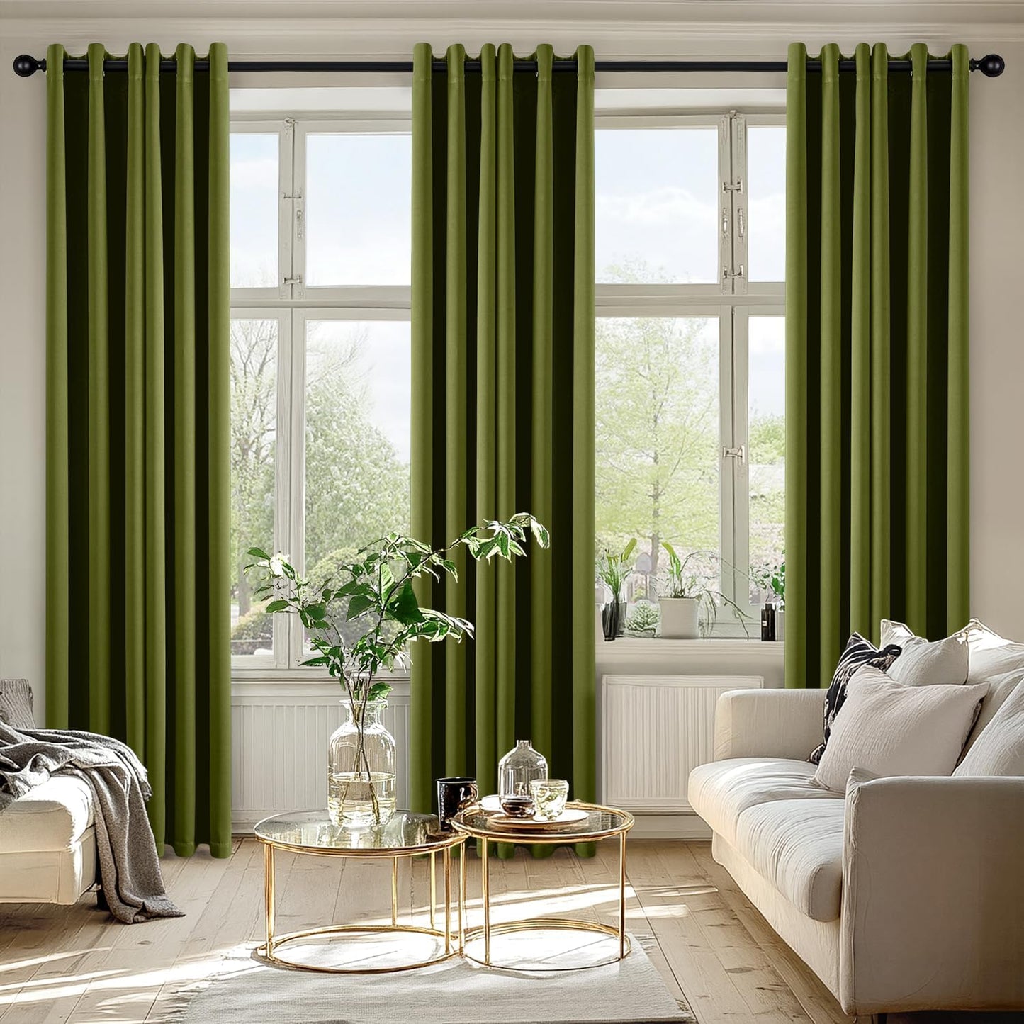 MIULEE Light Olive Green Blackout Curtains for Bedroom Living Room 72 Inches Long 2 Panels, Thermal Insulated Room Darkening Drapes Grommet Top Light Blocking Window Curtains W40 x L72 Inch