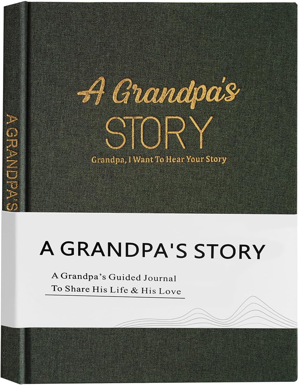 Artmag Grandpa's Life Story Journal Family Keepsake Book Linen Hardcover for Grandpa to Share His Memories, with 250+ Prompt Questions Gift for Birthday Father's Day Christmas (Dark Green)
