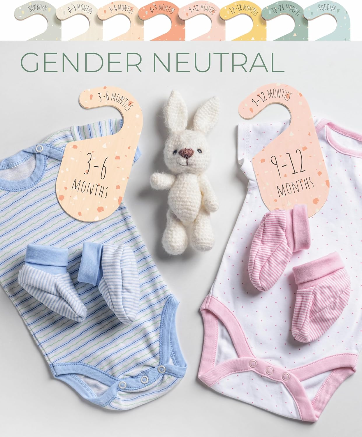 Colorful Baby Size Closet Dividers - Wooden Baby Clothes Organizer for Nursery Decor, Storage & Organization - 8 Pcs of Baby Closet Dividers Ideal as Neutral Nursery Storage Organizers