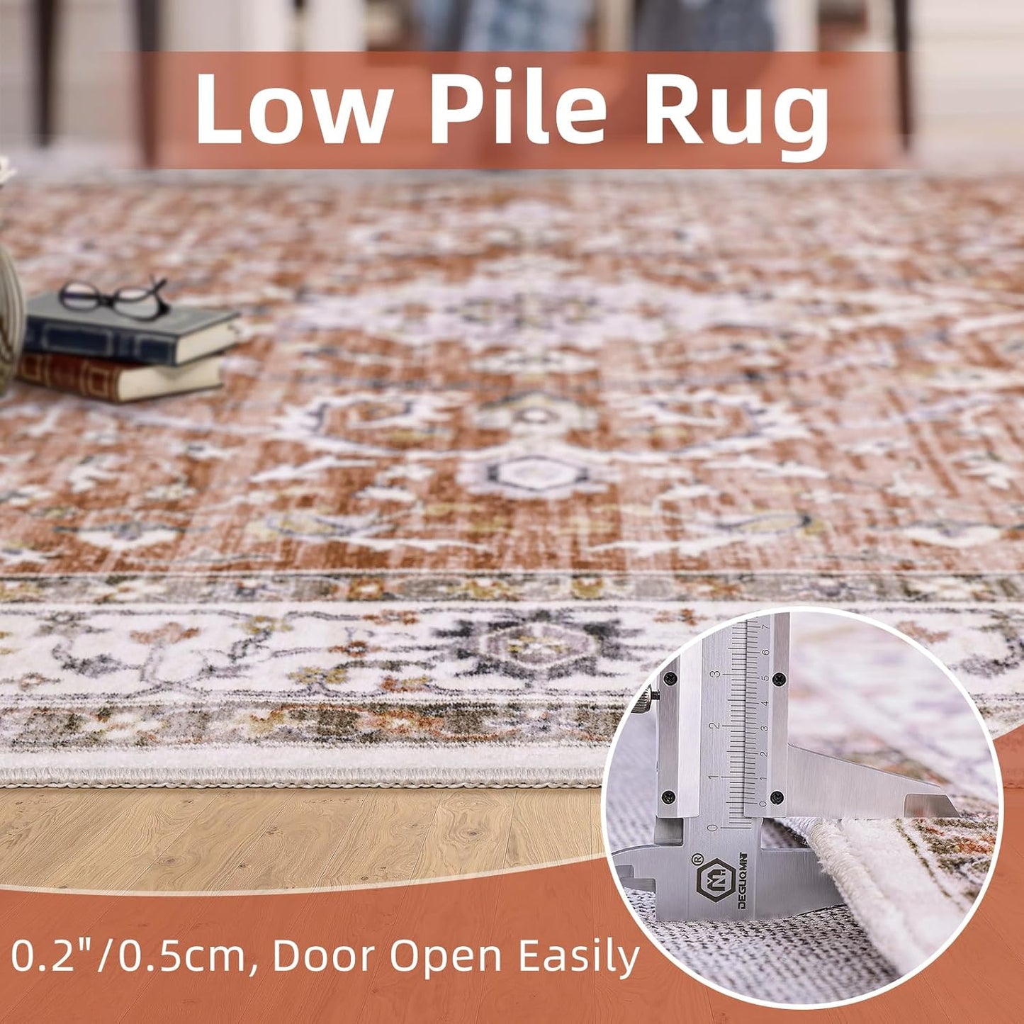 Deerly Rug 3x5 Washable Rug Non-Slip Area Rugs for Bedroom Living Room Kitchen, Printed Low-Pile Ultra-Soft Cute Dorm Rug Room Decor for Teen Girls(Brick Red)(Border Brick Red)