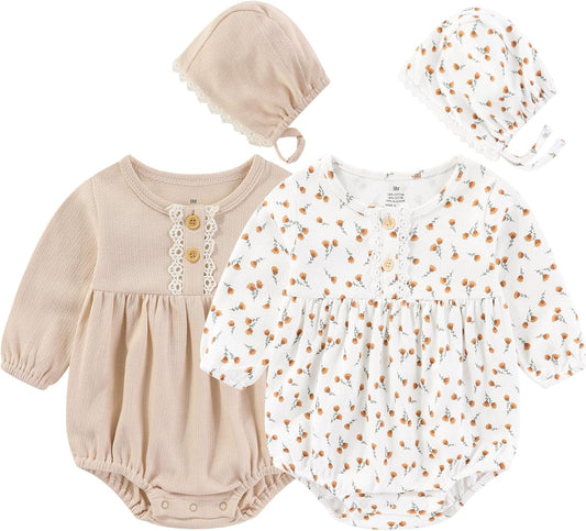 Baby Girl Clothes Cotton Bubble Romper Floral Bodysuits Infant Outfit Set