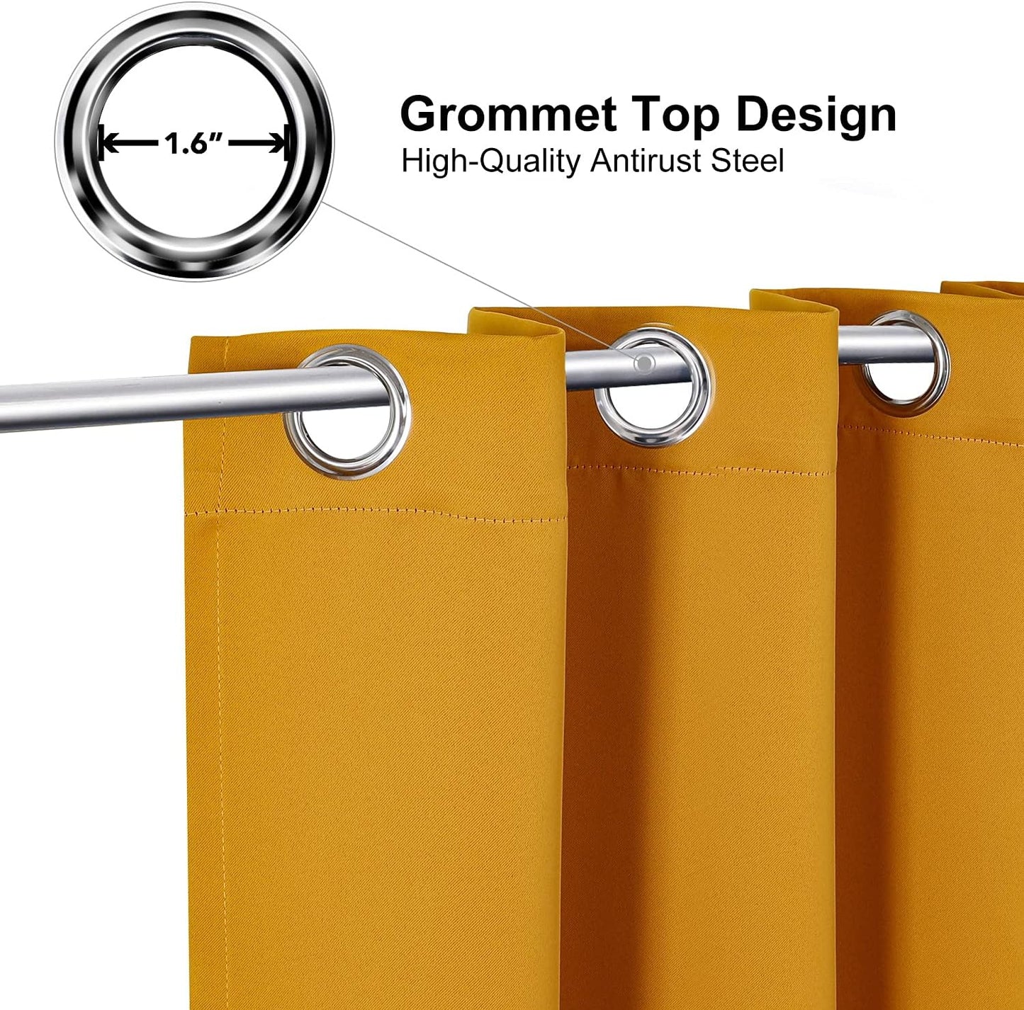 ChrisDowa Room Darkening Curtains 120 Inches Long 2 Panels Set for Living Room, Grommet Thermal Insulated Blackout Curtains for Bedroom (Mustard Yellow, 52 x 120 Inch)