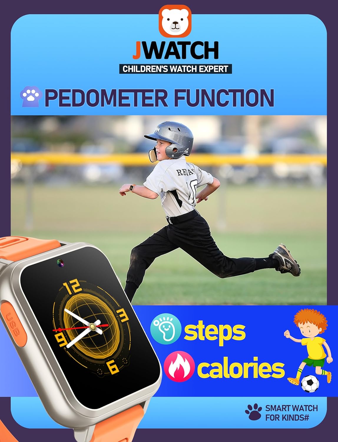 Kids Smart Watch for Boys Girls 6-12 with Pedometer Audio Book Camera Music Player Present Birthday Christmas (Silver Frame Orange)…