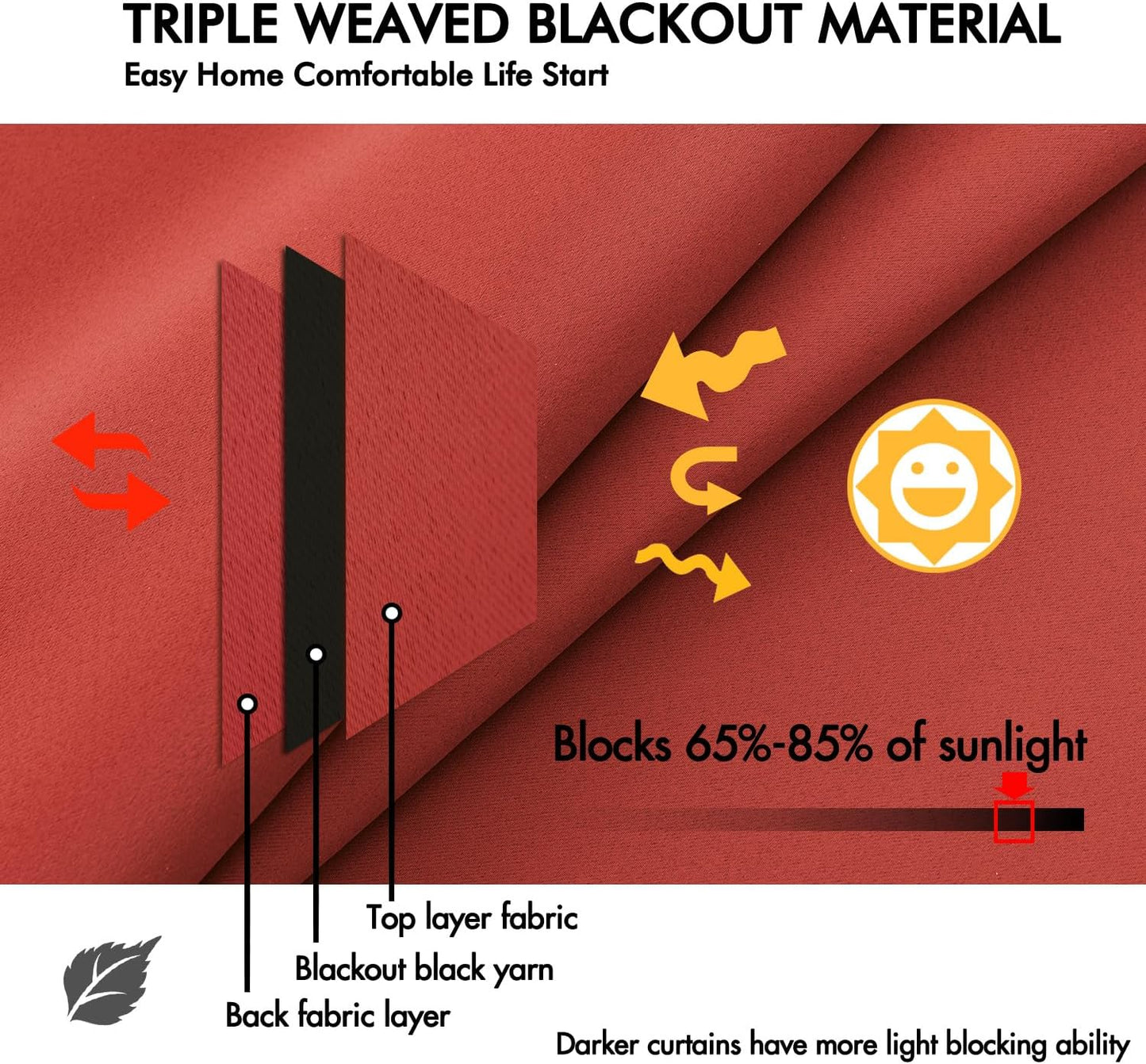 ANRODUO Back Tab Blackout Curtains for Bedroom Living Room, Rod Pocket Pinch Pleated Thermal Insulated Room Darkening Curtains 96 Inches Long 2 Panels, Burnt Orange, 42 x 96 Inch