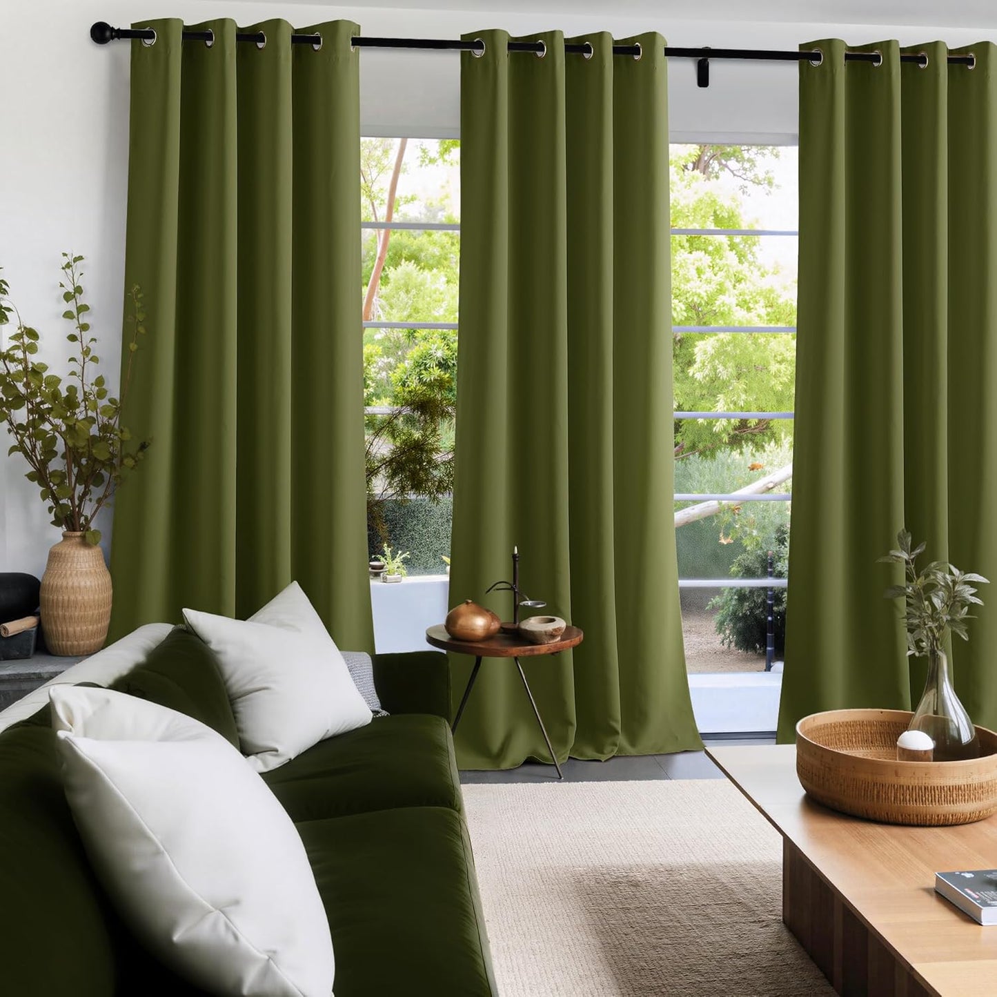 NICETOWN Olive Green Curtains for Living Room 84 inches Long 2 Panels, Thermal Grommet Curtains for Living Room, Noise Reducing Privacy Window Treatment Shades for Nursery, Laundry Patio, W52