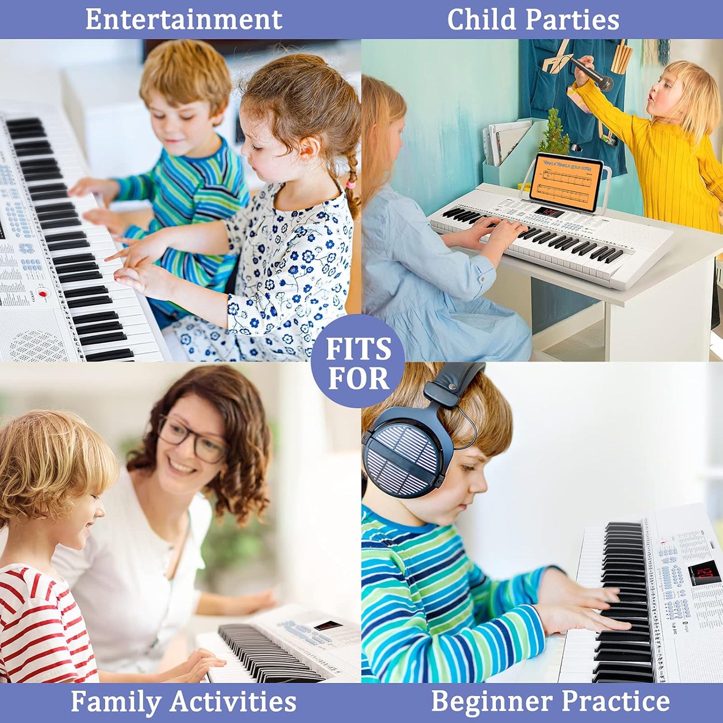 Vangoa VGK611 Electric Keyboard for Beginner, 61 Keys Portable Music Keyboard With Mini Lighted Keys, Electronic Piano for Kids, Boy, Girl, White