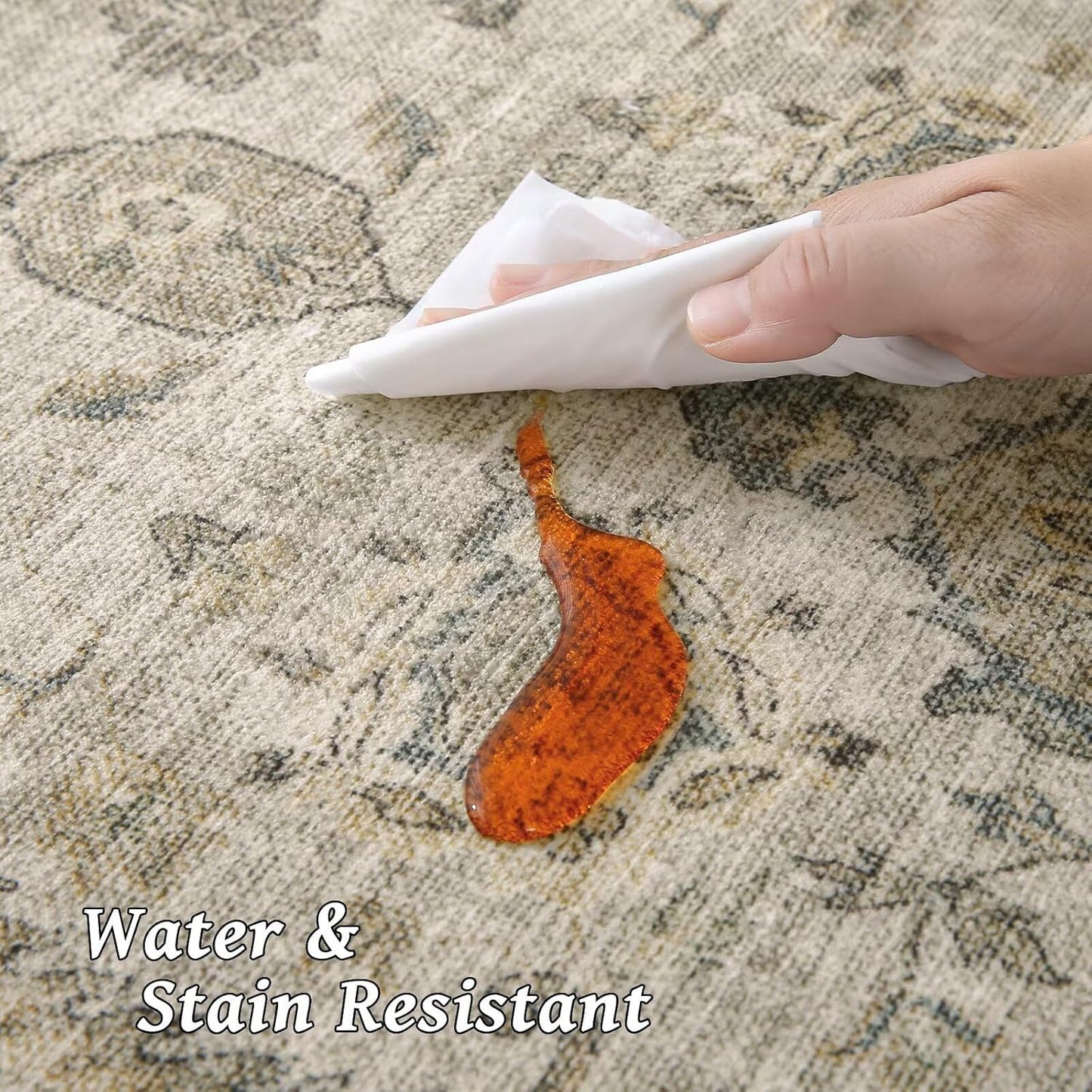 Washable 3x5 Entryway Rug Indoor, Boho Non-Slip Silicone Backing Small Rugs for Kitchen Nursery Office Bedroom, 0.3" Neutral Oriental Throw Carpet with 0.16" Cushioning Pad, Light Brown/Multi