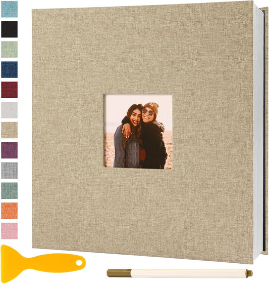 Photo Album Self Adhesive Pages Scrapbook Magnetic Photo Albums for 4x6 5x7 8x10 Pictures Sticky Pages Books for Baby Family Wedding 11x10.6 Yellow 40 Pages