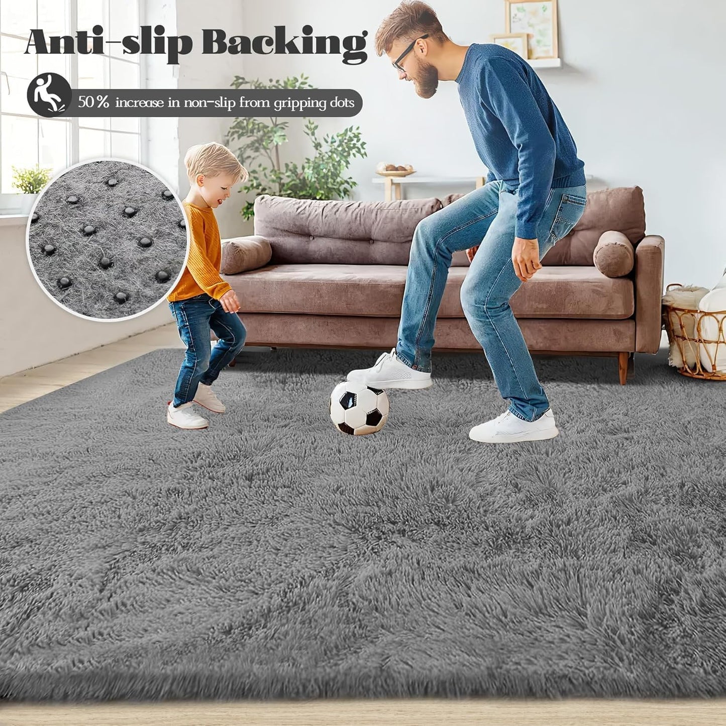 2x6 Runner Rug for Bedroom: Fluffy Shag Soft Washable Rugs Small Fuzzy Plush Indoor Carpet for Hallway Bedside Dorm Kids Girls Boys Room (Dark Grey, 2'x6')