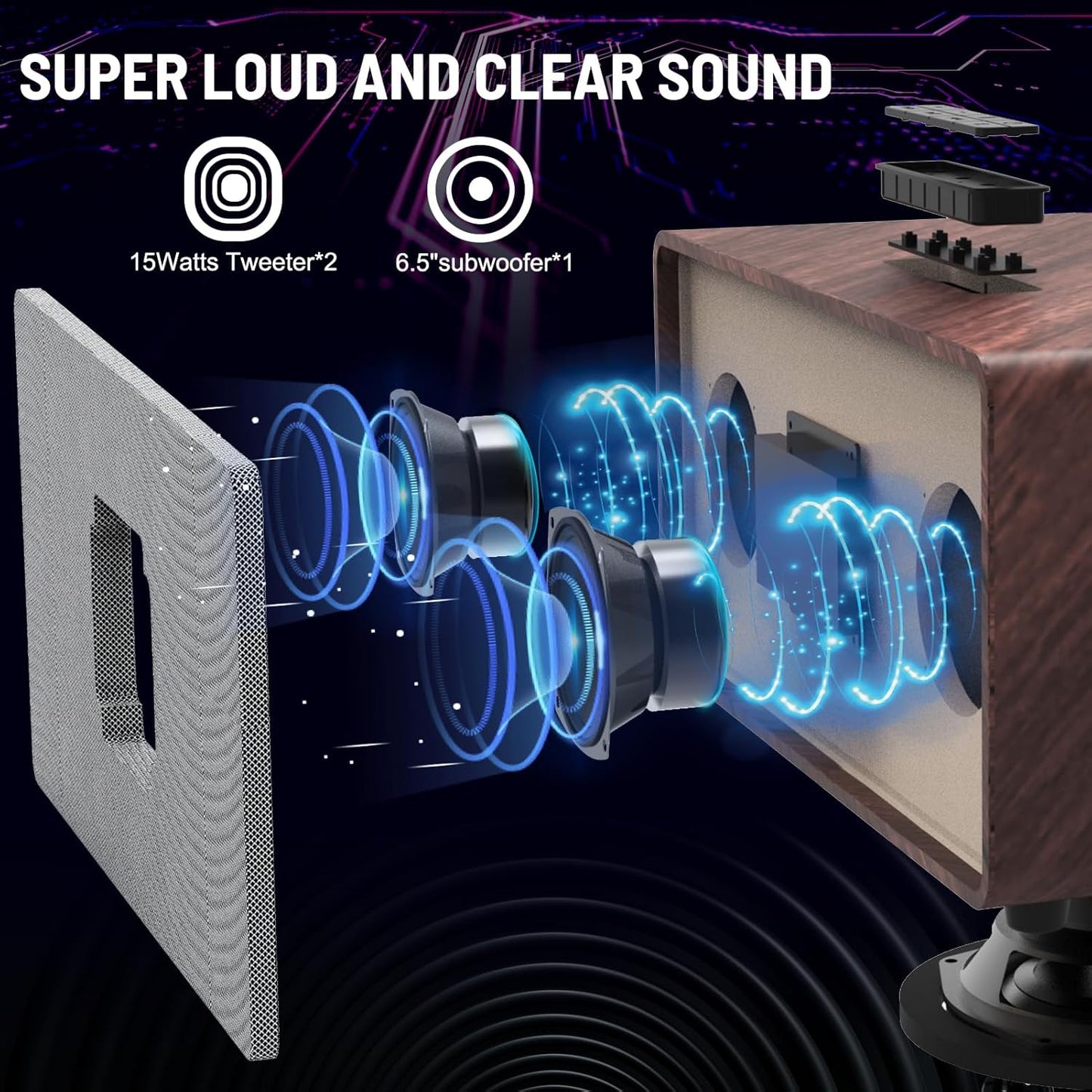 RHM K222 Karaoke Machine with 2 UHF Wireless Microphones & 5 Music Modes, Support Optical/Bluetooth/AUX/USB/PC, Wooden Home Karaoke Singing Machine for TV, Home, Karaoke, Singing Party, Christmas