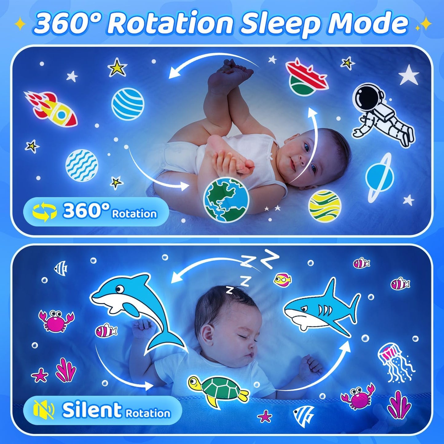 COOLNIGHT Star Lights for Bedroom, 72 Lighting Modes Star Projector Lights for Kids Room, 2400mAh Rechargeable Night Light Kids, Remote 360° Silent Sensory Light Projector for Boys Gifts