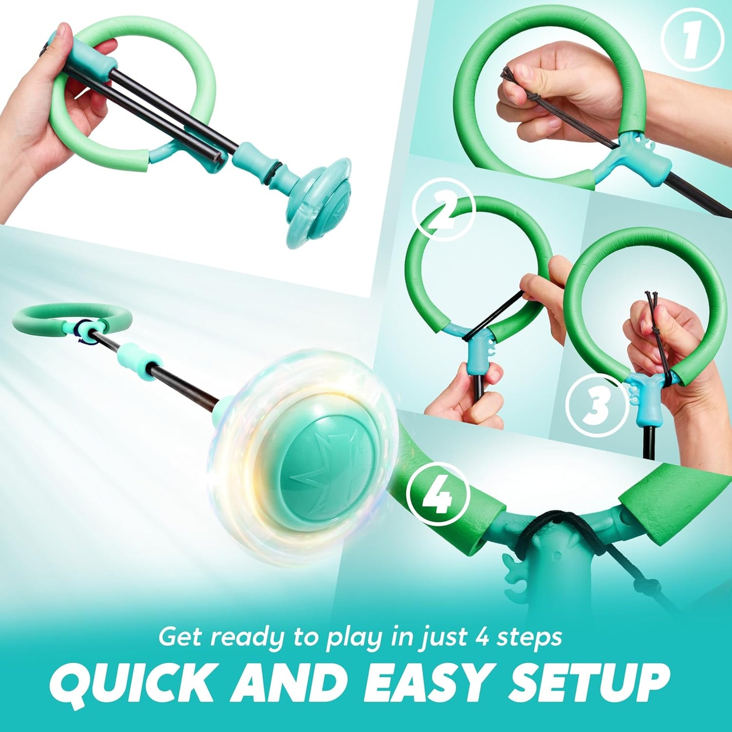 JOYIN Green Ankle Skip Ball with Flashing Lights, Toy for Kids Indoor & Outdoor, Flashing Swing Ball Foldable Sports Toy, Birthday Gifts for Kids 3 4 5 +