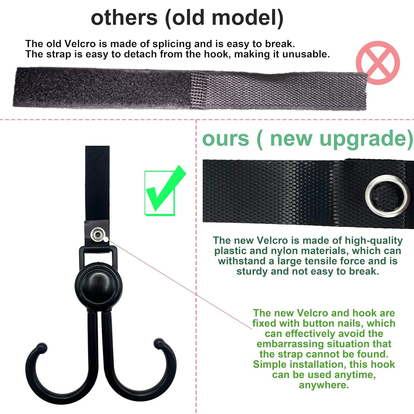 Double Stroller Hooks, 6 Pack Car Seat and Headrest Hook, Adjustable Universal Organizer Hanger for Strollers