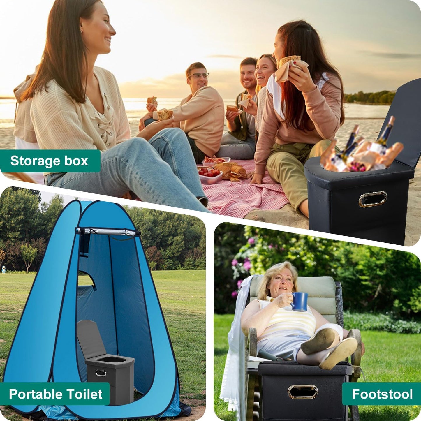 Upgrade XL Portable Toilet for Adults, Extra Large Portable Travel Floding Toilet, Camping Tall Toilets with Lid for Adults and Kids Compact Potty for Car,Hiking,Beach and Camping