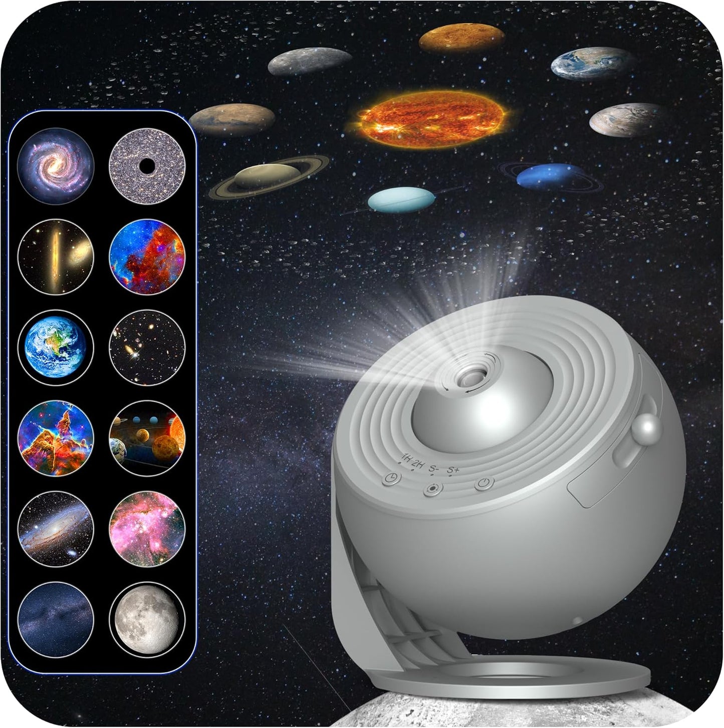 Galaxy Projector for Bedroom, HD Image Star Projector Galaxy Light Adjustable Knob, 13 Film Discs Planetarium Projector for Kids, 360° Rotating 1/2h Timer Simple 3-Button Control