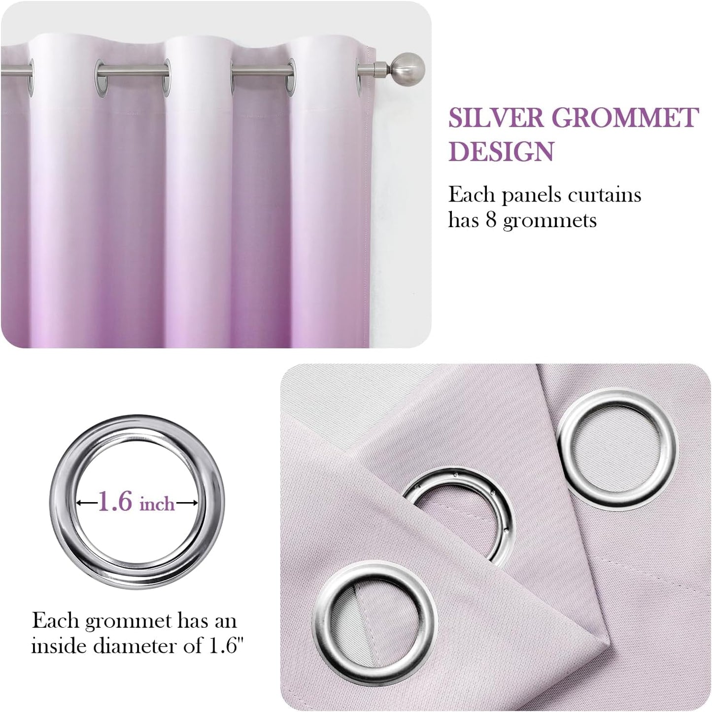 HOMEIDEAS Purple Ombre Blackout Curtains 52 X 63 Inch Length Gradient Room Darkening Thermal Insulated Energy Saving Grommet 2 Panels Window Drapes for Living Room, Bedroom