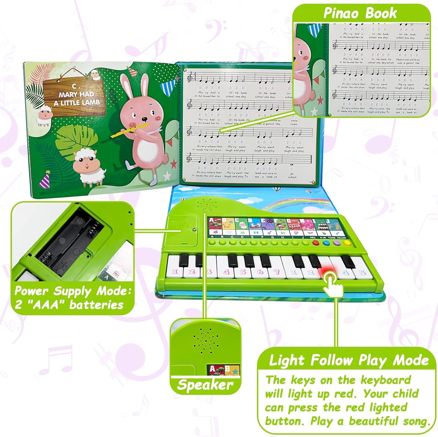 Kids Piano Book Toys - 20 Keys Kids Keyboard Piano Educational Music Toys, Children Gifts & Toddler Toys for 3 4 5 Year Old Boys and Girls