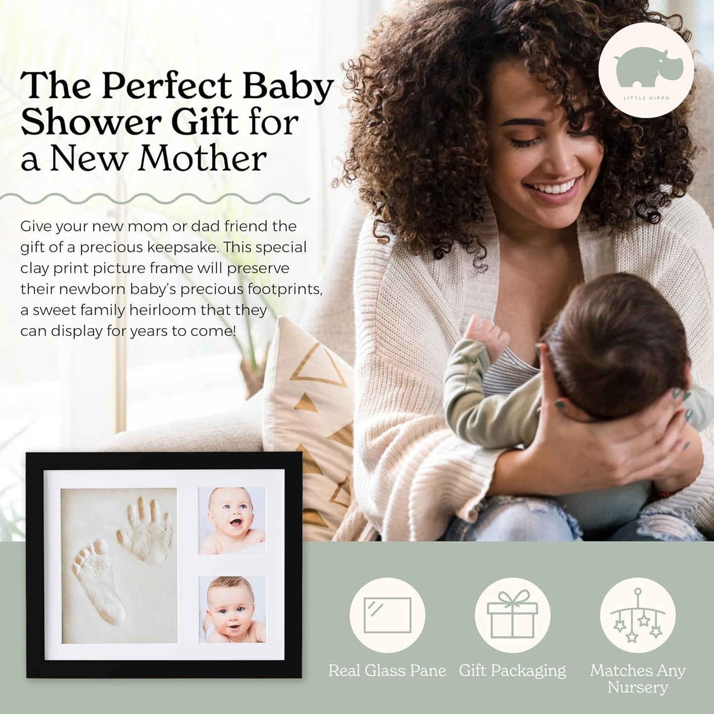 Little Hippo Baby Footprint Kit & Keepsake | Baby Handprint Kit | Baby Hand and Footprint Kit for Infant Gift, New Mom Gift (Black, Standard)