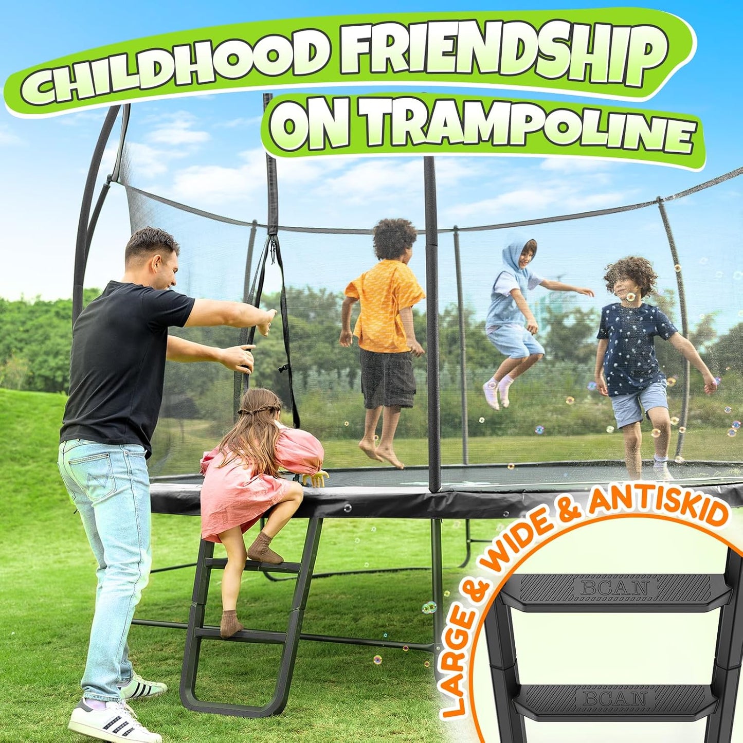 BCAN 8FT 10FT 12FT 14FT 15FT 16FT Recreational Trampoline with Enclosure for Kids Adults, ASTM Approved, Outdoor Trampolines with Ladder for Kids