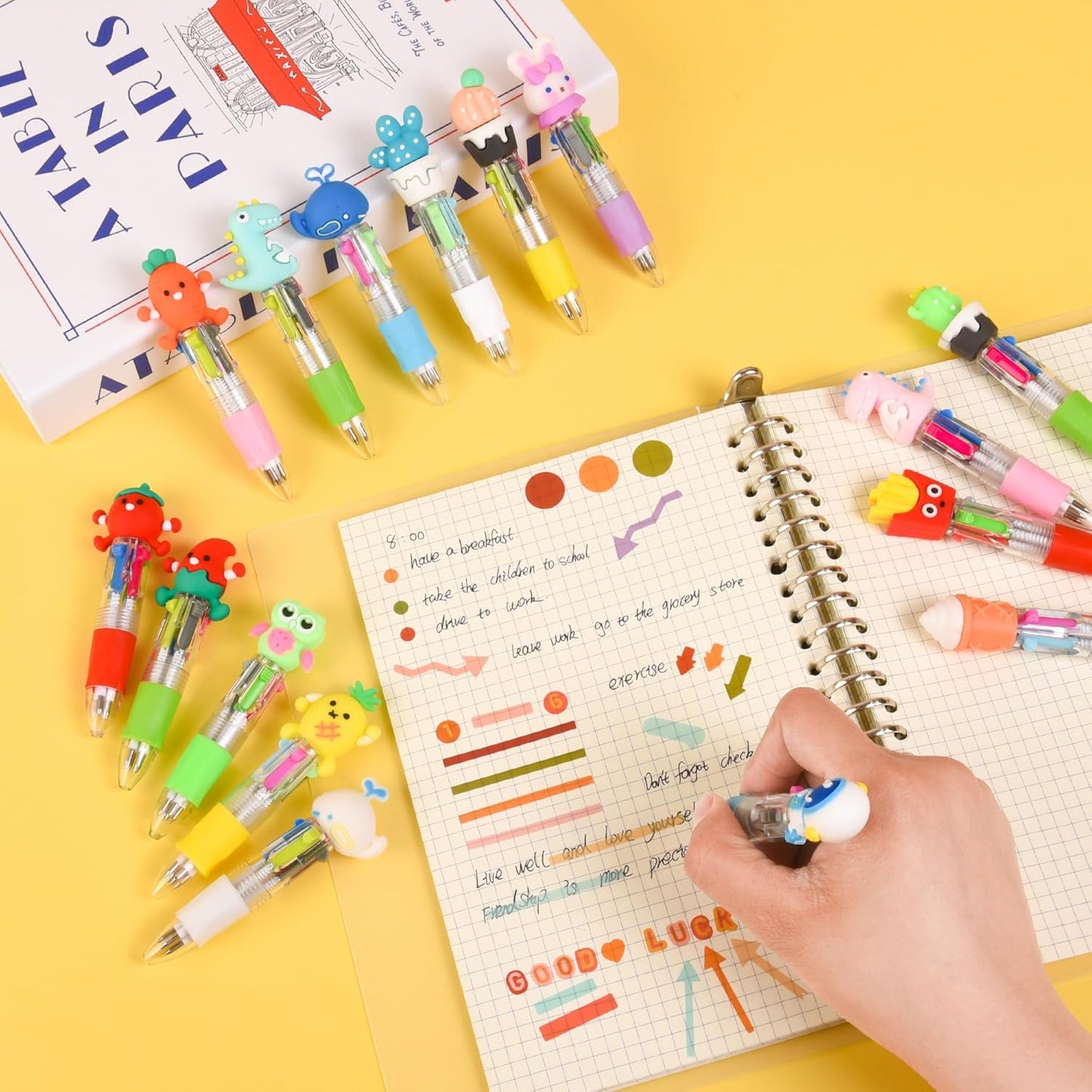 LiYiQ 100 PCS Multicolor Pen in One Fun 4-in-1 Cute Pens Bulk Kawaii Cool Ballpoint Pens for Kids Fun Gifts