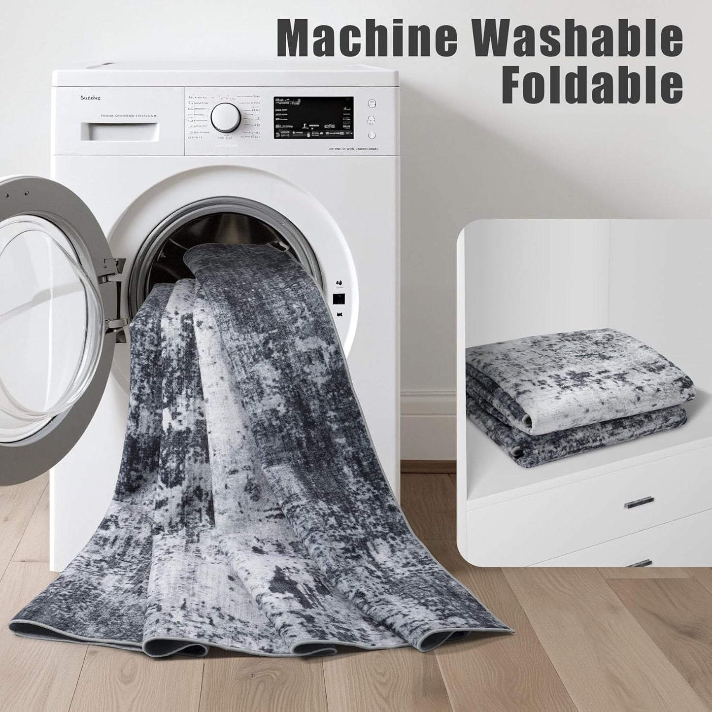 9x12 Area Rug Living Room Rug: Washable Modern Abstract Soft Thin Rug Indoor Floor No Slip Stain Resistant Carpet for Bedroom Dining Room Farmhouse Nursery Home Office - Dark Black