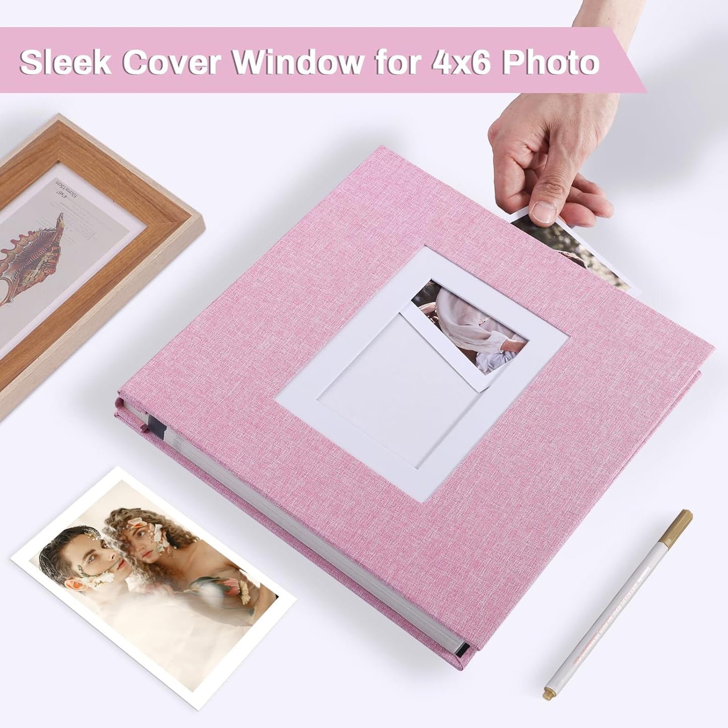 Photo Album Self Adhesive Pages Scrapbook Large Magnetic Photo Albums with Sticky Pages Scrapbooks for Wedding Baby for 4x6 5x7 8x10 Picture Photo Books 13.2x12.8 Pink 60 Pages