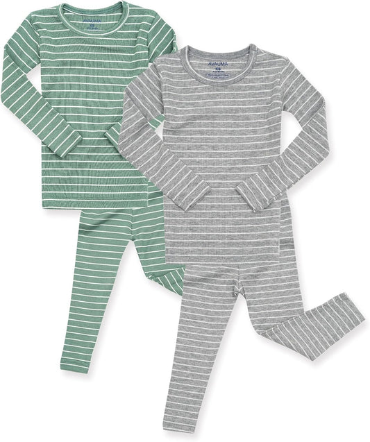 AVAUMA Stripe Pattern Baby Boys Girls Pajama Set Kids Toddler Snug fit Ribbed Sleepwear pjs for Daily Life Style