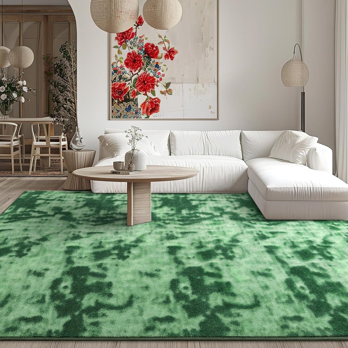 Kimicole 4x6 Washable Area Rugs for Bedroom Living Room, Low Pile Ulta-Thin Solid Color Rug, Non-Slip Soft Fluffy Carpet for Nursery Kids Room Dorm Room Home Decor (Green)