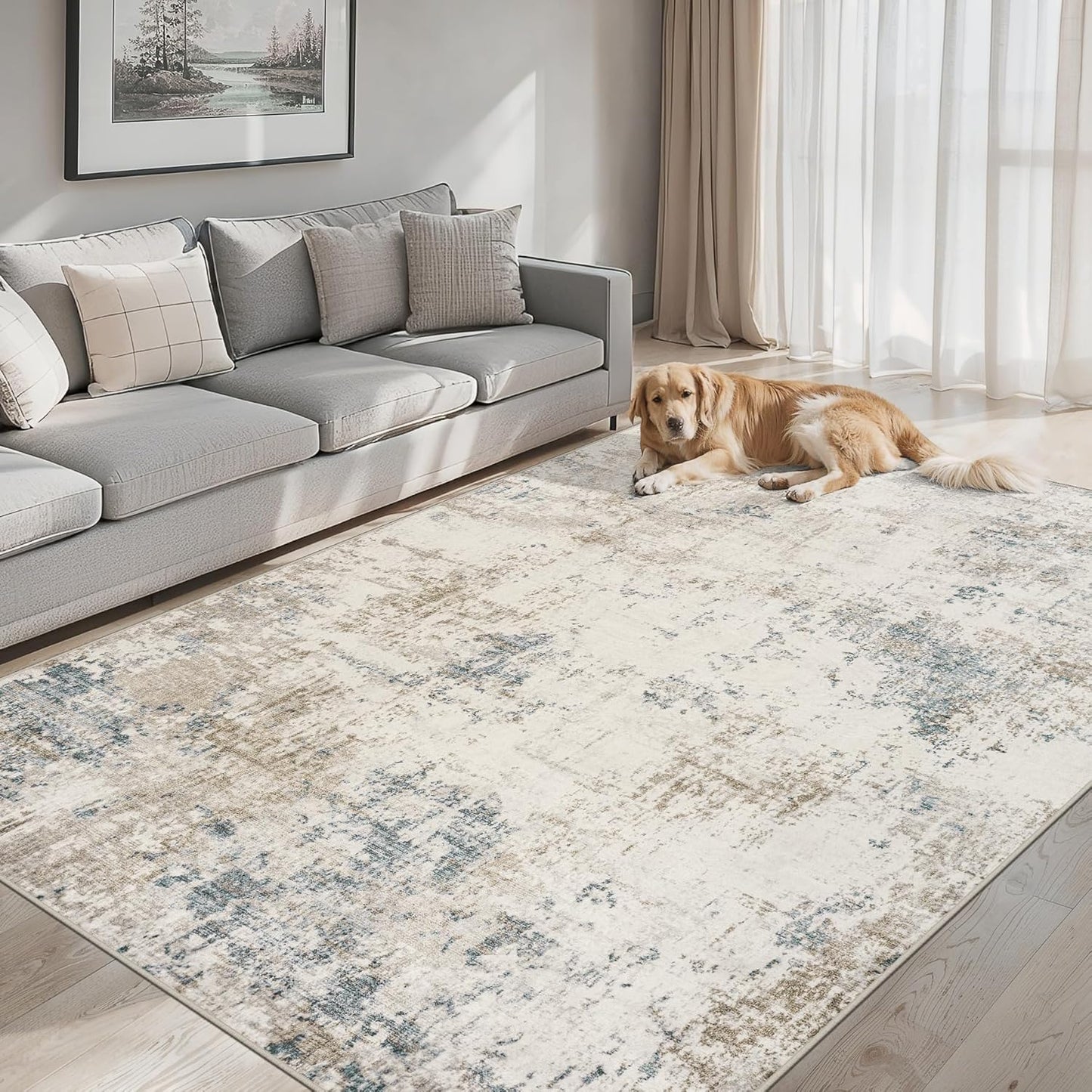 Area Rugs 10x14 Living Room - Washable Rug Modern Abstract Soft Large Neutral Non-Slip Carpet Indoor Floor Thin Carpets for Bedroom Dining Room Farmhouse Nursery Home Office Multi