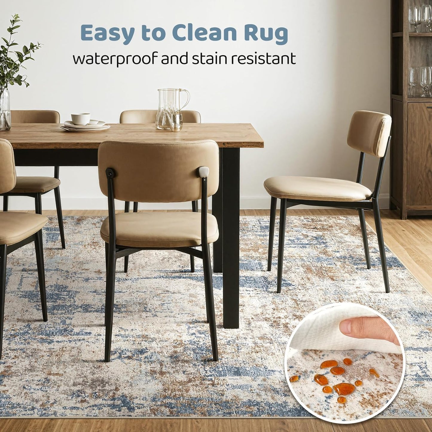 8x10 Area Rugs Washable Rug: Large Abstract Modern Soft Stain Resistant Indoor Floor Non Slip Accent Carpet for Living Room Bedroom Nursery Playroom Office Dining Room Dorm Home House Decor- Tan