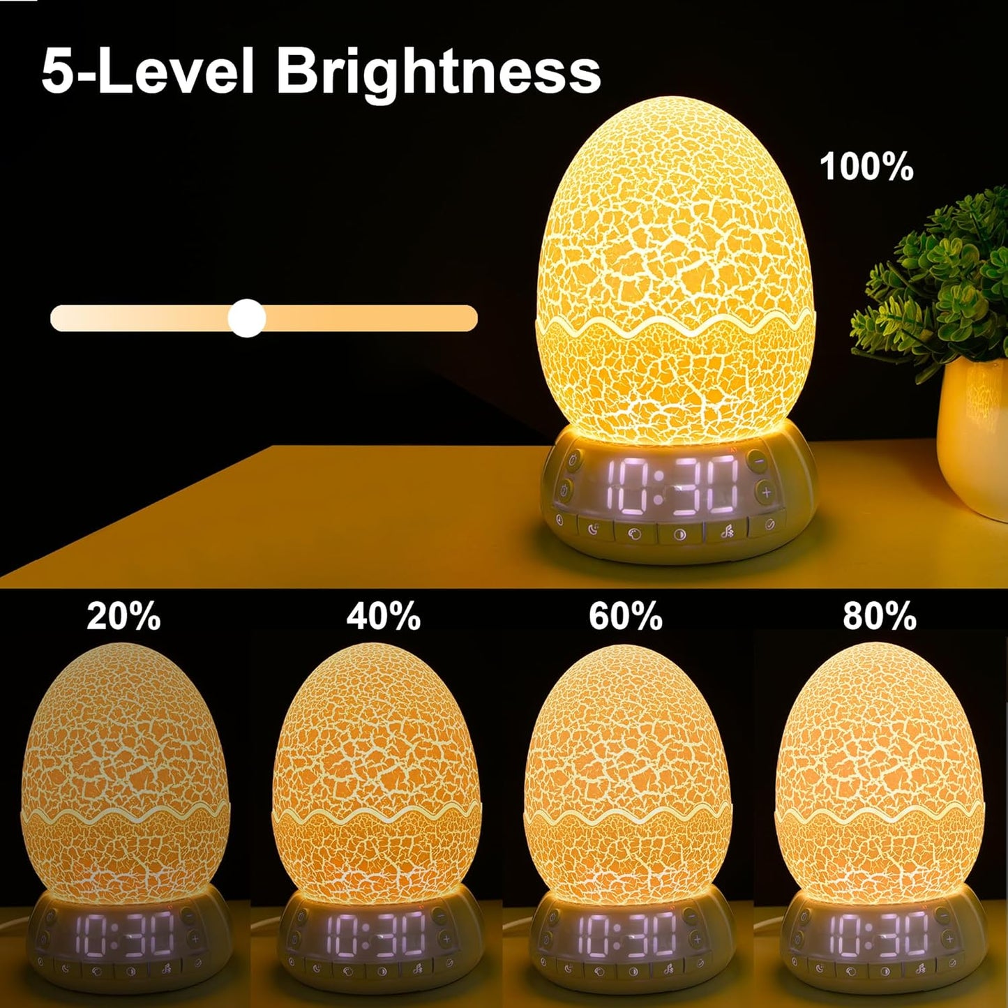 Dinosaur Egg Shape Touch Control Night Light with Pattern Inside, Digital Alarm Clock with Wake Up Light, 20 Soothing Sleep Training Sound and Bluetooth Speaker Box (2025 Style)
