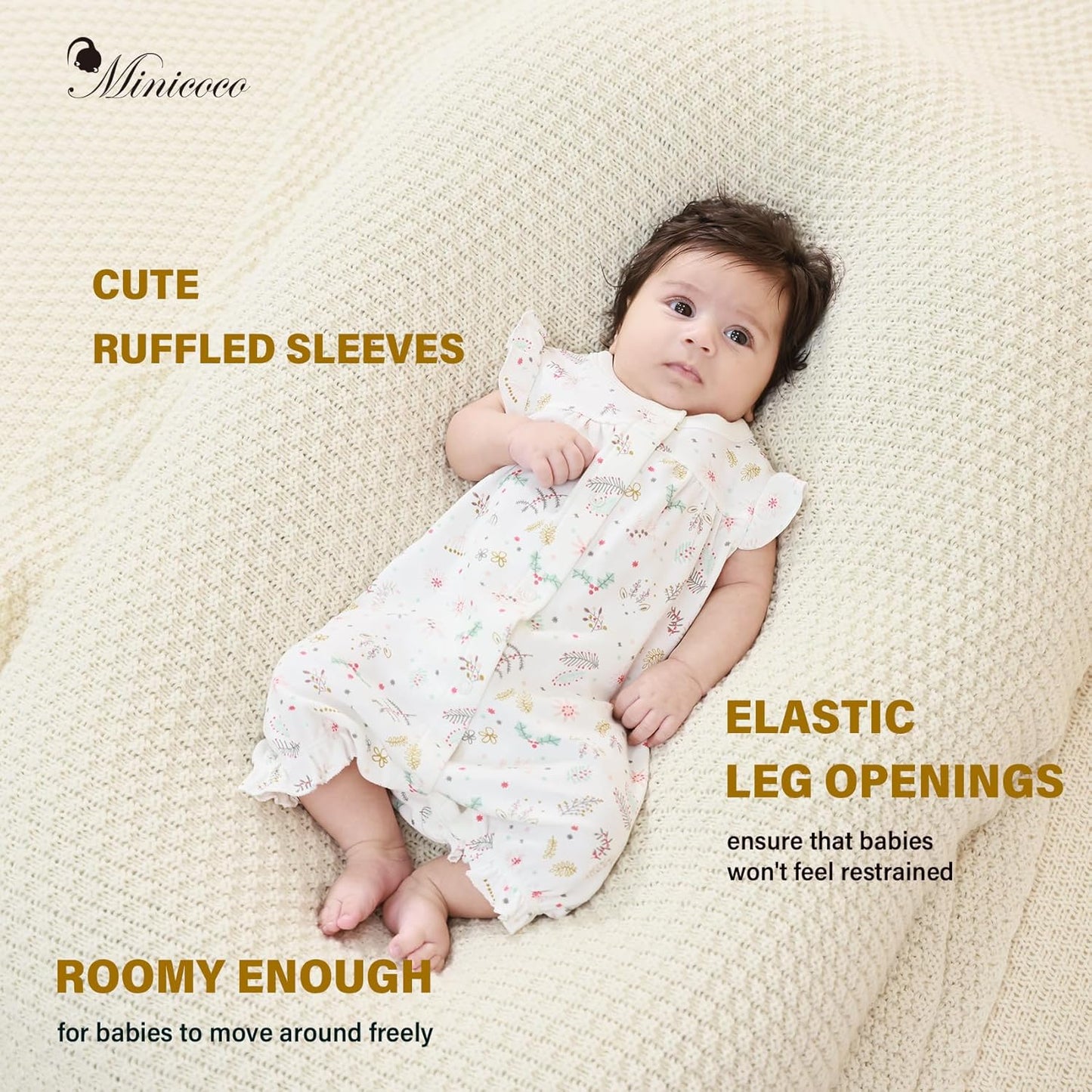 3-pack 100% Cotton Baby Girl Rompers, 0-24 months Ruffle Sleeve Toddler Romper Summer Clothes Set