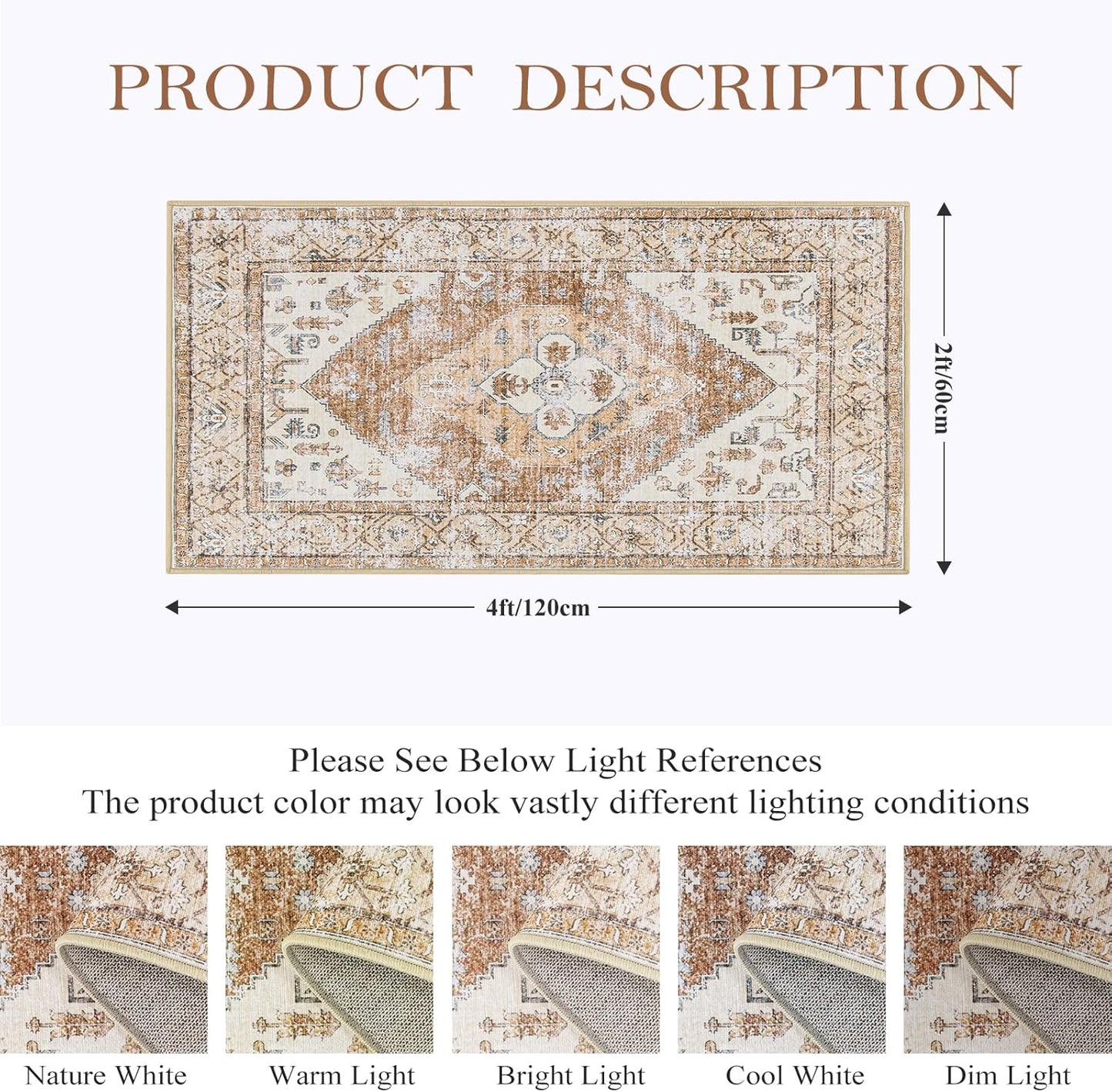 Lahome Boho 2x4 Rug Runner, Non-Slip Low-Pile Washable Kitchen Rugs Small Throw Bath Mat Runner, Oriental Accent Print Runners Area Runners for Hallway Bedroom Entryway Kitchen Living, Taupe