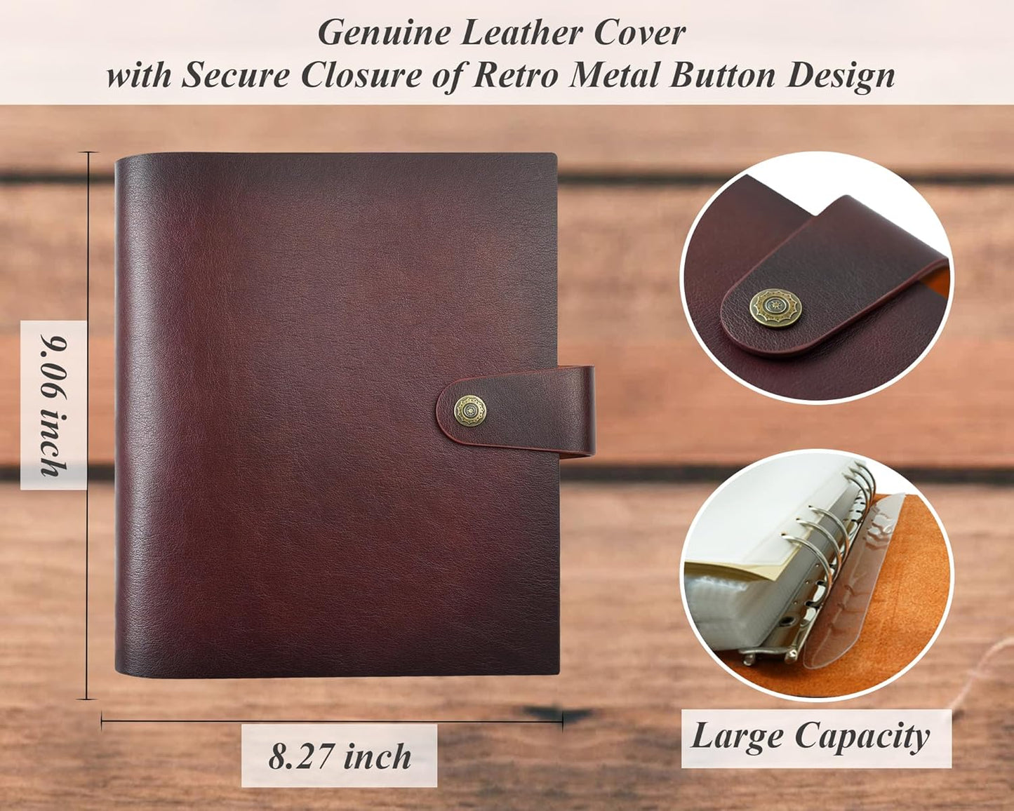 Genuine Leather Photo Album, 4x6 for 300 Photos, with Writing Space of 40 Writing Paper, Binder Pocket, Travel Family Wedding Kids Graduation Baby Picture Album Scrapbook, Wine Brown