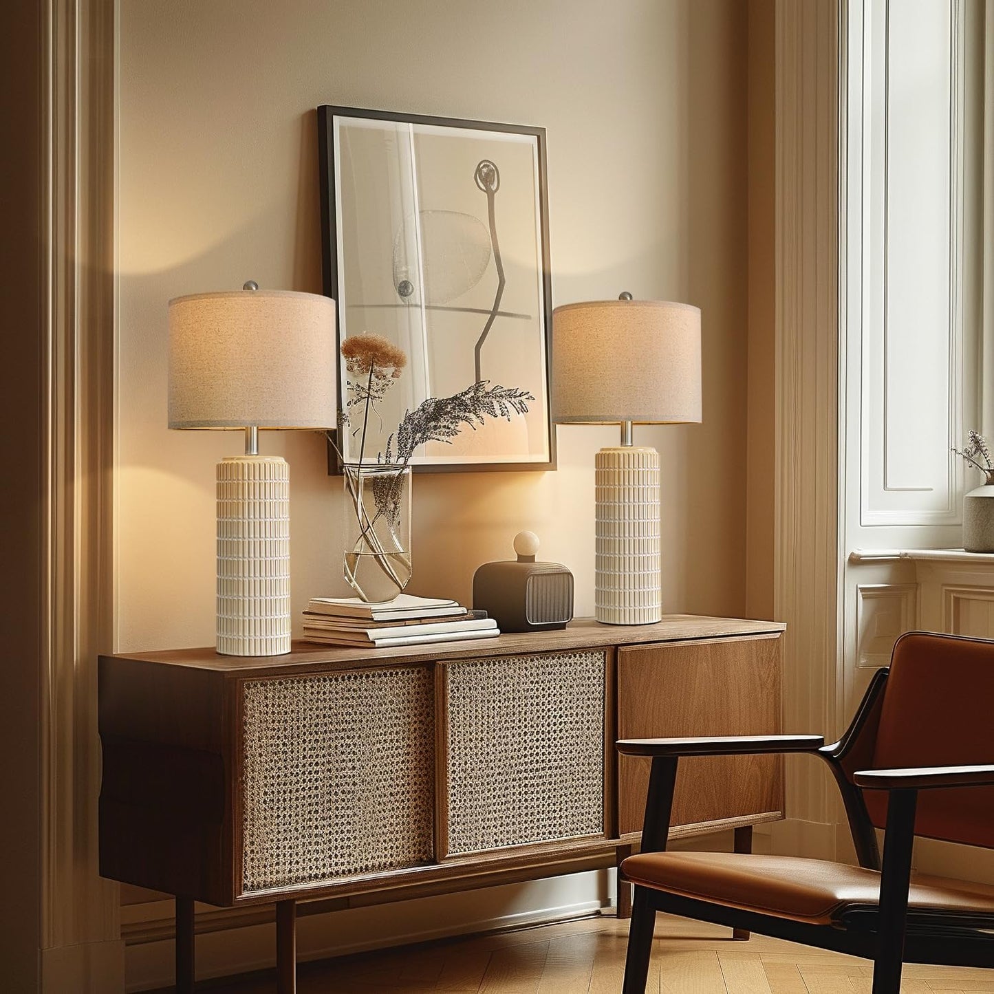 PoKat 27.5'' Tall Table Lamps for Living Room Set of 2, Ceramic Bedroom Lamps for Night Stands, Modern Bedside Lamps for Bedroom Living Room, Nightstand Lamps for End Table, Hallway, Gold and White