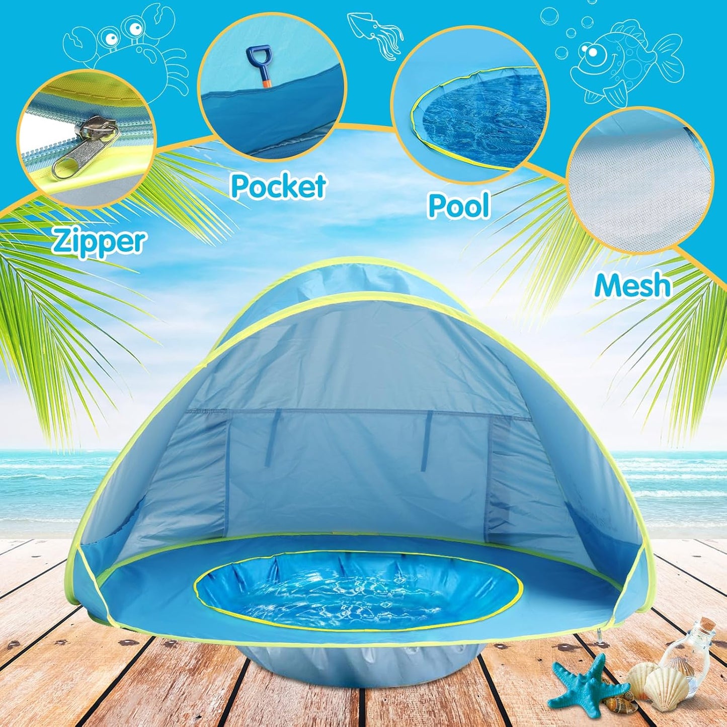 Baby Beach Tent Pop Up Beach Tent Baby Tent for Beach, Portable Shade Pool UV Protection Sun Shelter for Infant