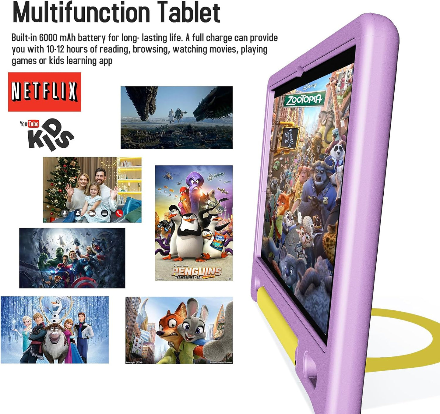 Kids Tablet with Strap, Android 14 Tablet for Kids 10 inch, Toddler Tablets Octa-Core 64GB 1TB Expandable, Children's Tablets with Case, Bluetooth WiFi Parental Control Dual