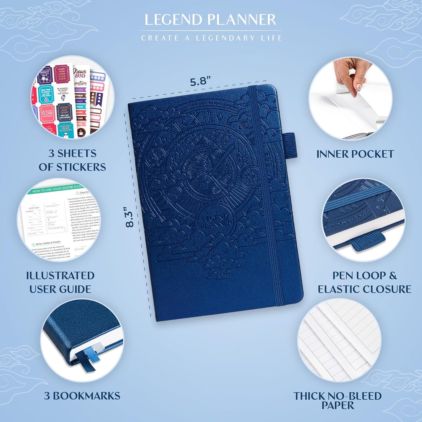 Legend Planner Daily for 3 Months – Undated Monthly Weekly & Daily Planner to Hit Goals. Organizer & Productivity Journal, A5 (Mystic Blue)