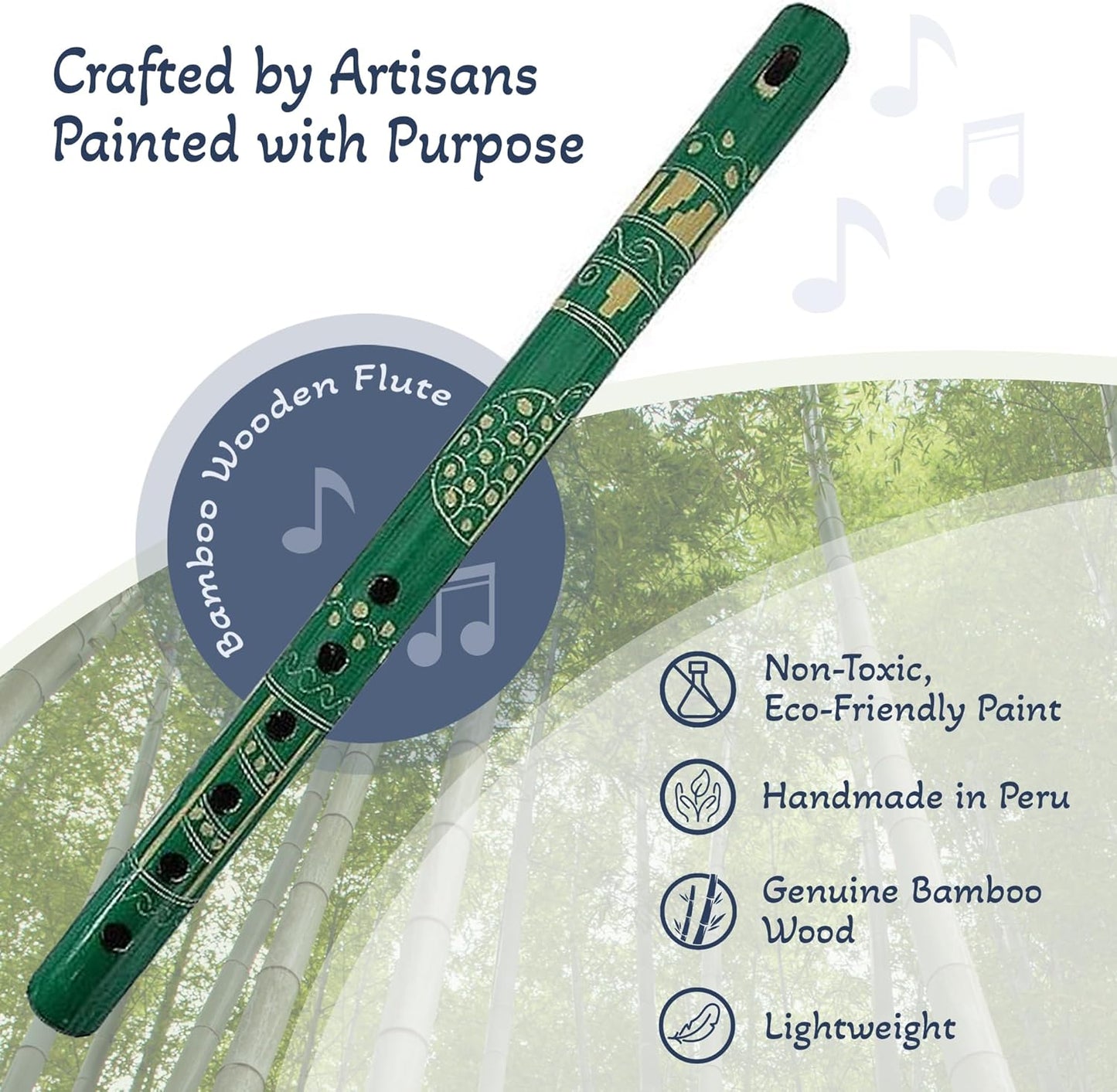 Mia Jewel Shop - Handmade Colored Bamboo Wooden Flute | Tribal Nature Pattern | Native Recorder for Beginners, Meditation & Music Lovers (Teal)