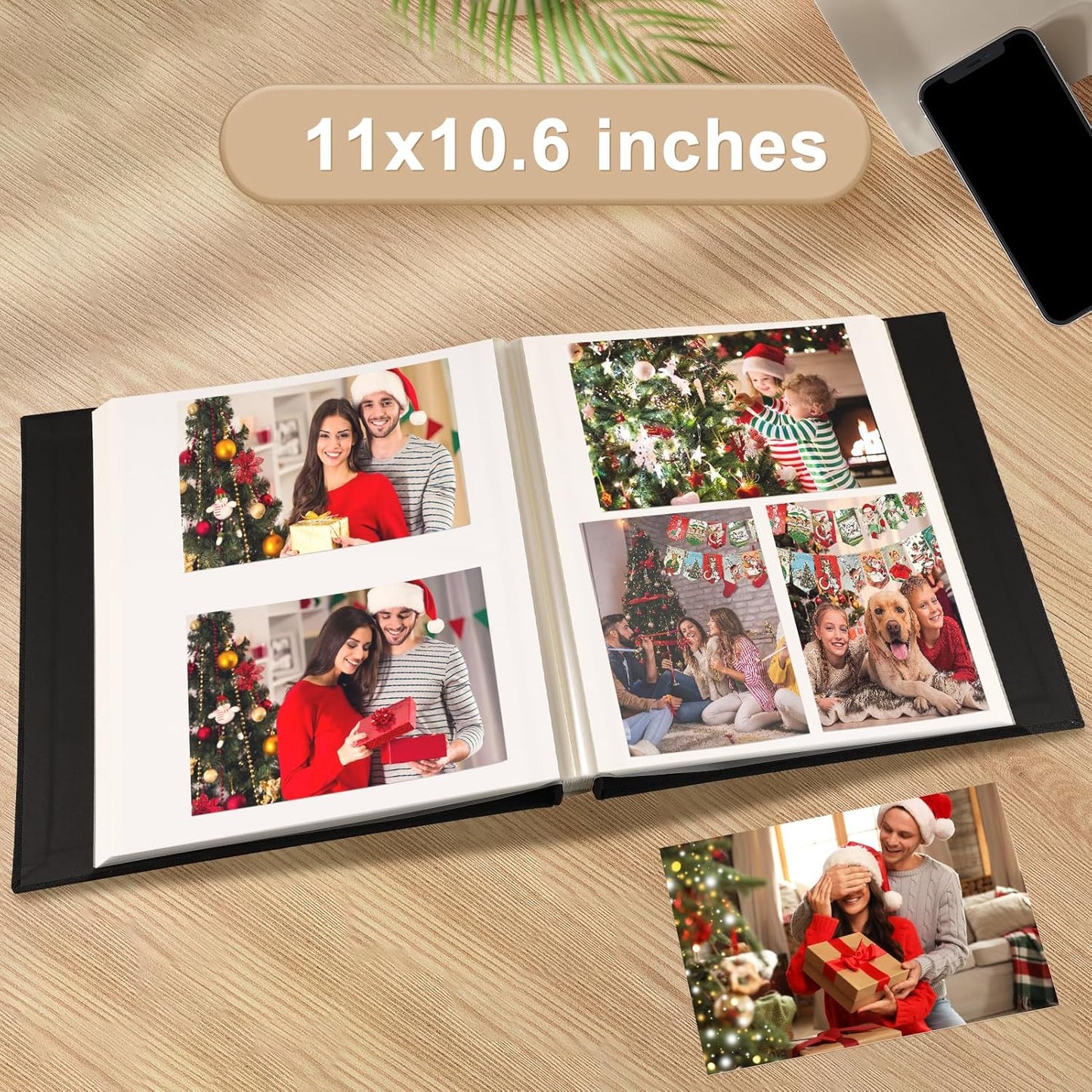 Photo Album Self Adhesive Pages Scrapbook Magnetic Photo Albums for 4x6 5x7 8x10 Pictures Sticky Pages Books for Baby Family Wedding 11x10.6 Pink 40 Pages