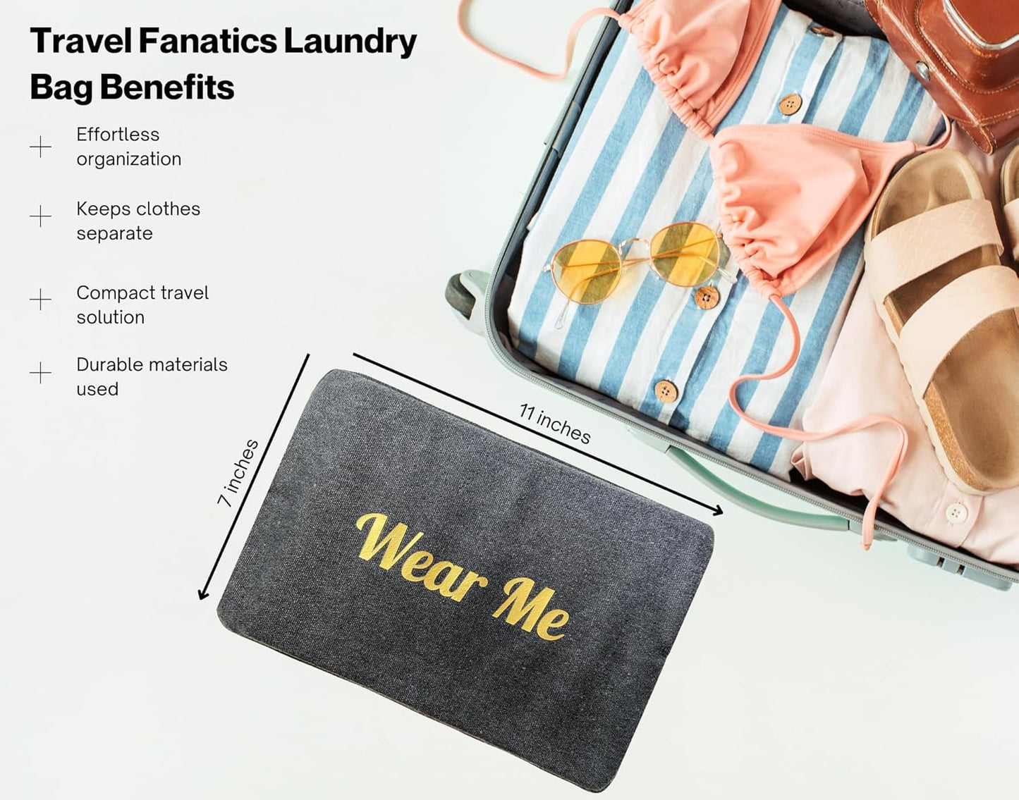 Travel Fanatics Wear Me, Wash Me Bag – 2-Sided Travel Laundry Bag with Stylish Design – Lightweight, Portable, and Durable Canvas Laundry Bag Organizer for Clean and Dirty Clothes