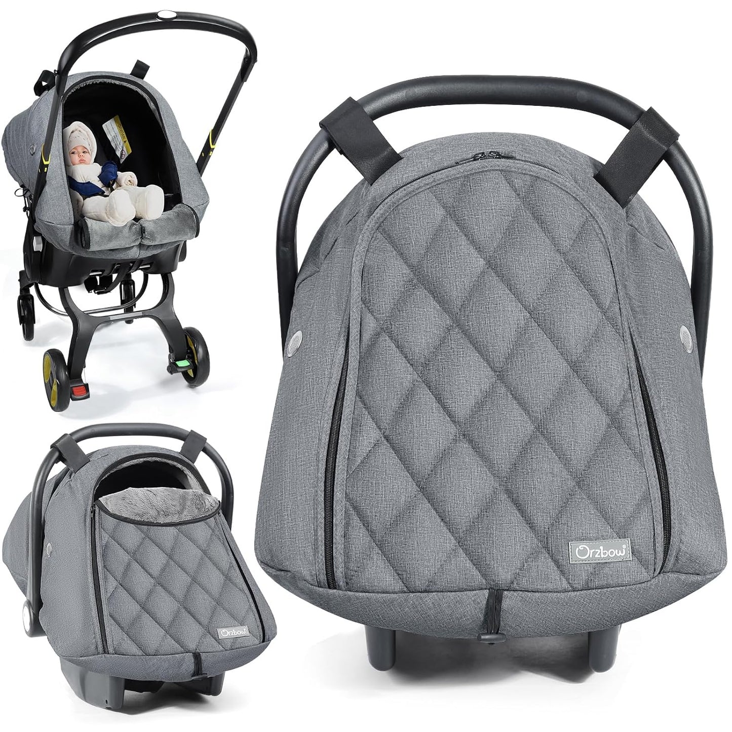 Orzbow Baby Car Seat Cover, Winter Carseat Cover with Zipper Access, Weather & Wind Proof, Side Breathable, Compatible with Doona Car Seats and Strollers, Newborn Essentials Carrier Canopy, Light Grey