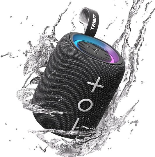 Tribit StormBox Mini+ Portable Bluetooth Speaker, 12W Wireless Speaker with 360°Surround Sound, 12H Playtime, Custom EQ, BT5.4, IPX7 Waterproof, RGB Lights, Type-C, TWS, AAC/SBC, Home/Outdoor/Travel