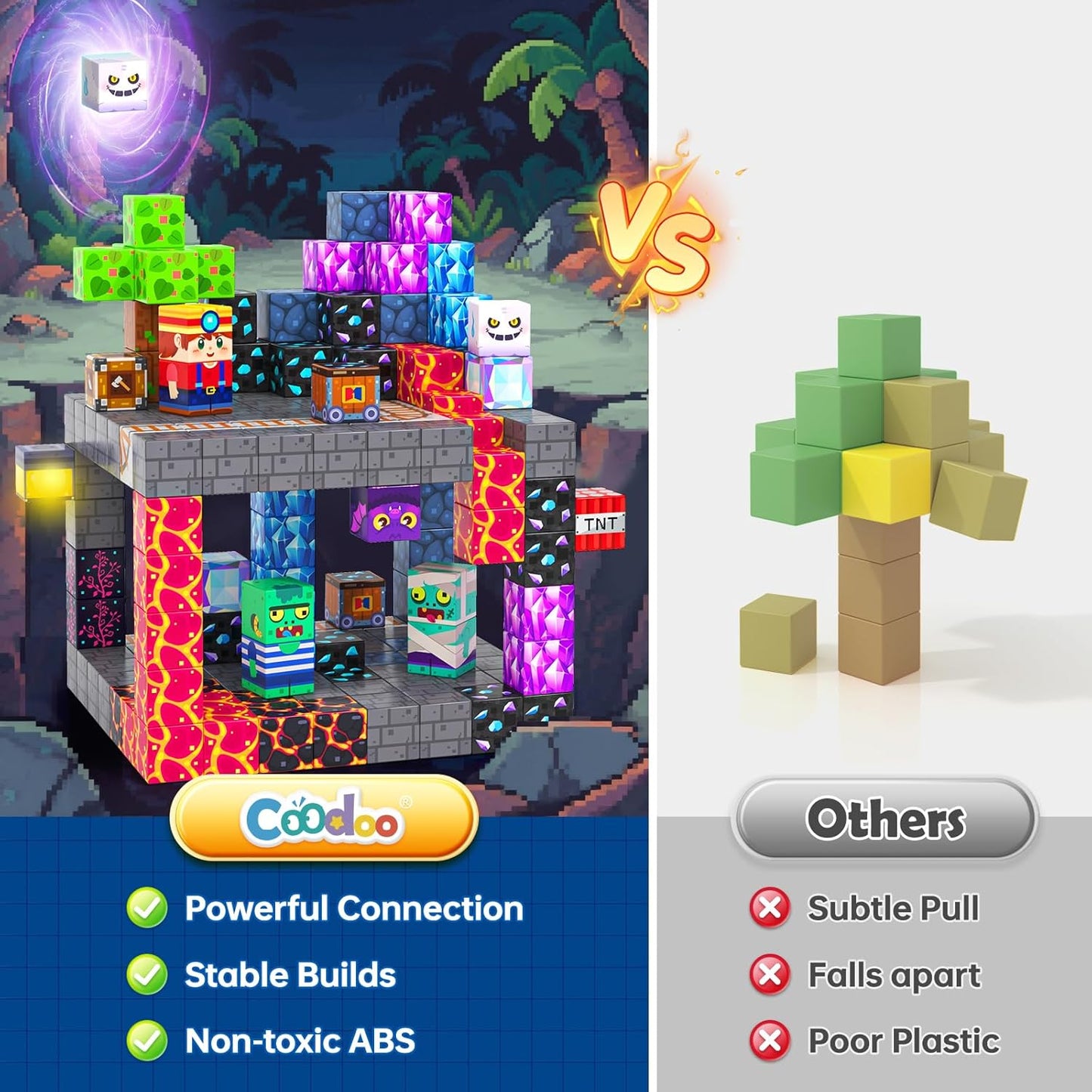 Magnetic Blocks, Build Mine Magnet World Set for Kids Ages 4-8, Magnetic Tiles Toddler Outdoor Toy STEM Construction Building Blocks Sensory Toys for Boys & Girls Ages 3+ Kids Games